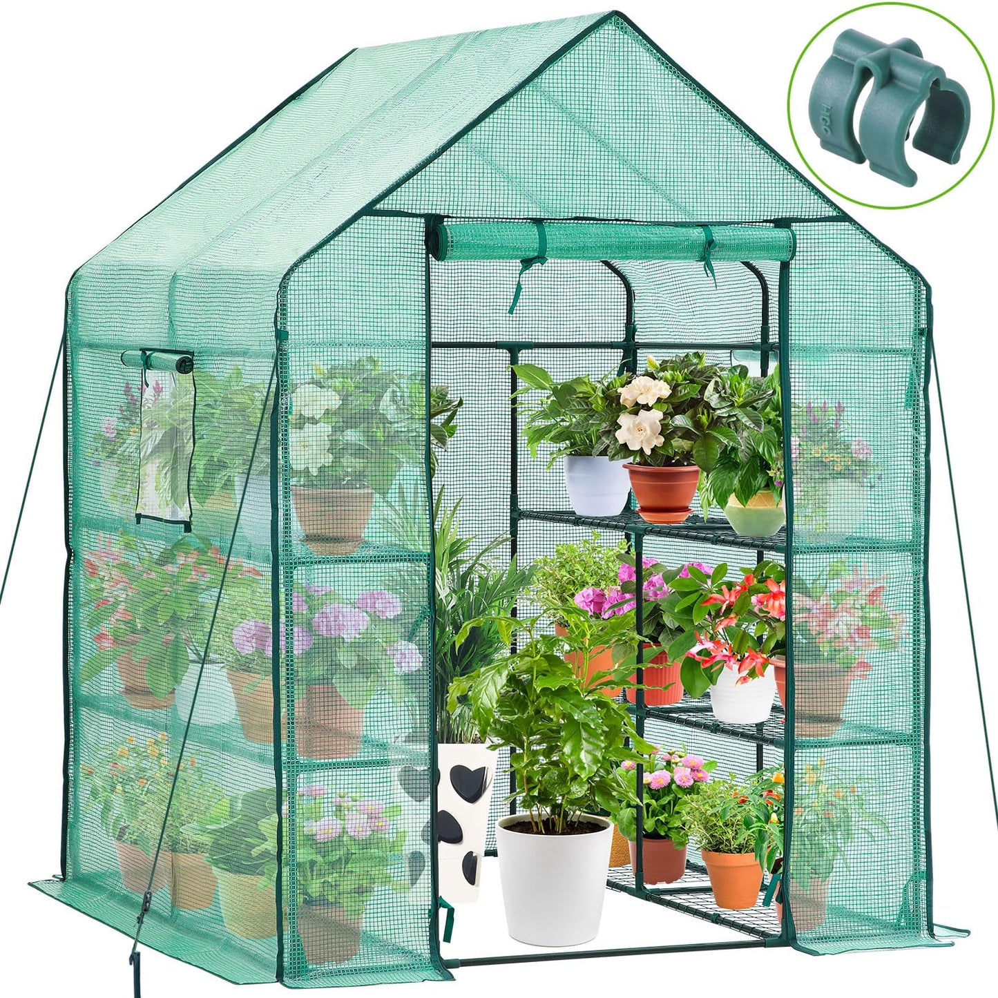Ohuhu Greenhouse for Outdoors with Shelves, Walk in Green House Plant Growhouse with Heavy Duty Cover, 3 Tiers 12 Shelves Plastic Greenhouse with