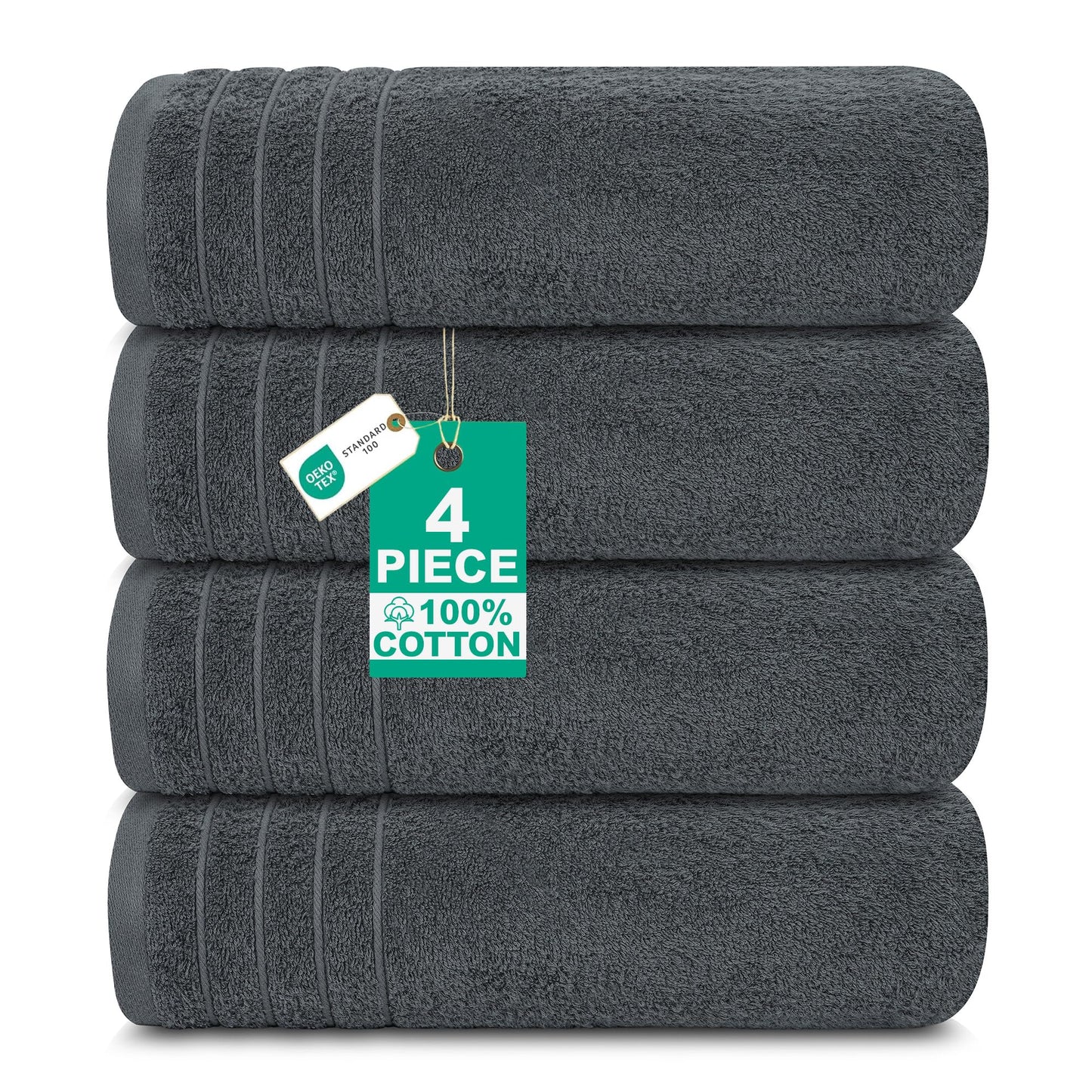 100% Cotton Extra Large Bath Towels Set of 4 (76x152cm) Dark Grey - 450 GSM