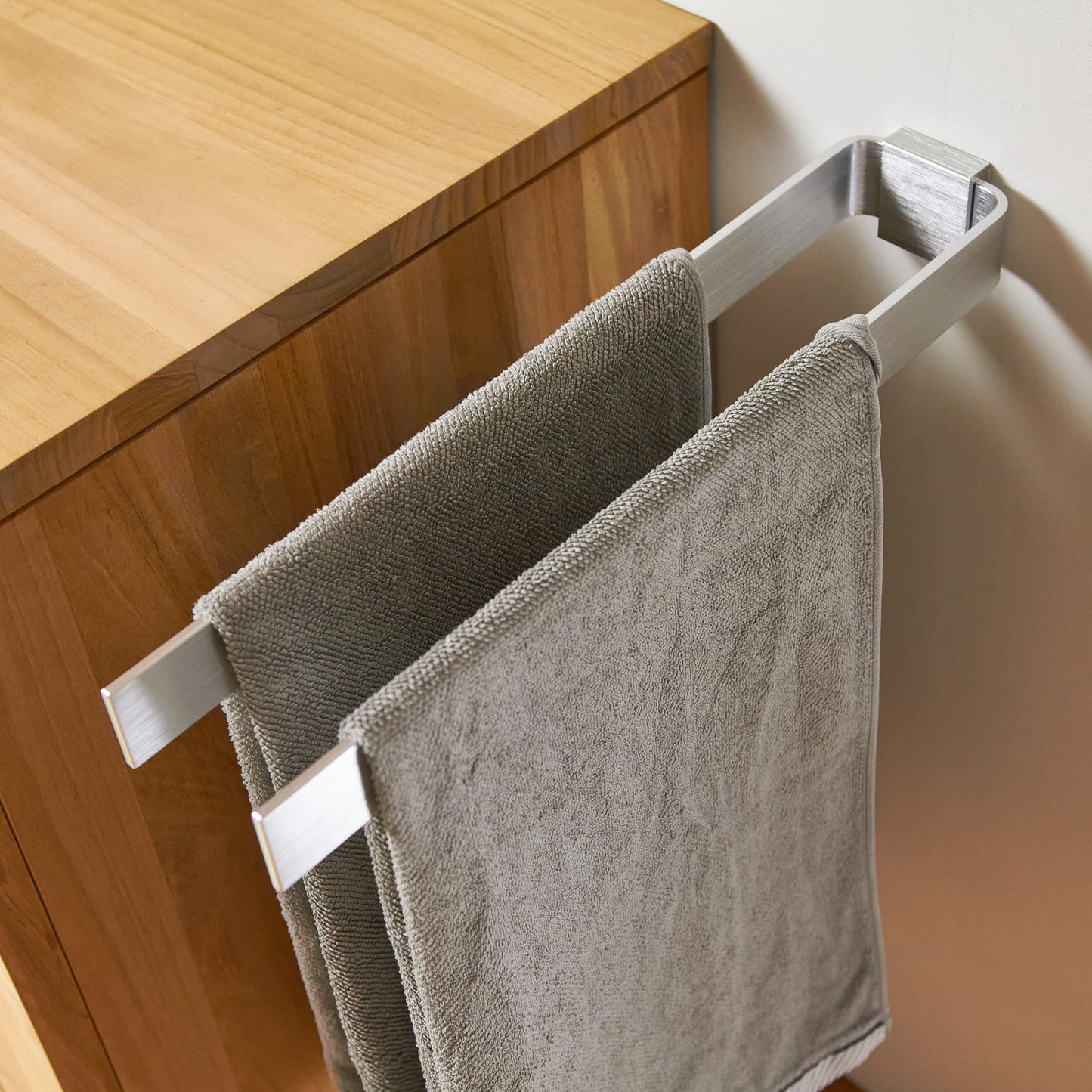 Designfabrik Hamburg Modern Double Towel Rail 42 cm Brushed Silver Aluminium