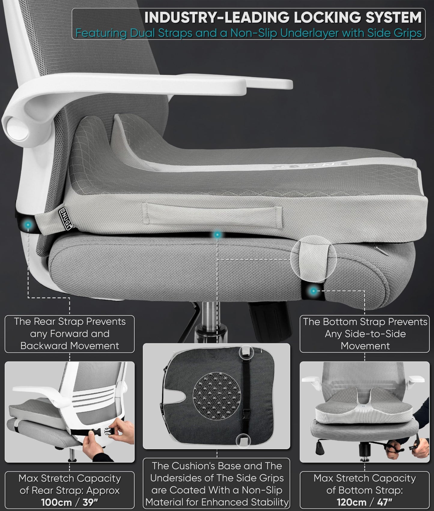 SNUGL Memory Foam Seat Cushion - Ergonomic Coccyx Cushion for Sciatica Pain Relief, Perfect for Car Seat, Office Chair, Gaming and More