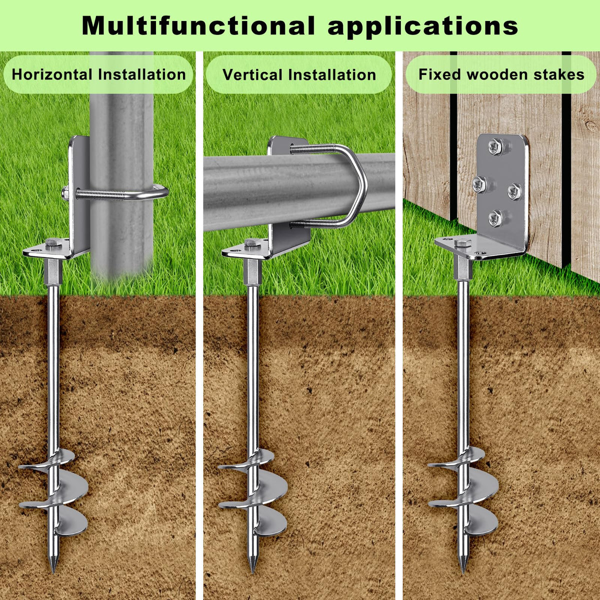 Insaga Multi-Purpose Ground Anchors Screw in, Wider Spiral Earth Anchors, Fully Welded Mobile Home Anchors for Trampolines, Swing Sets, Carports and