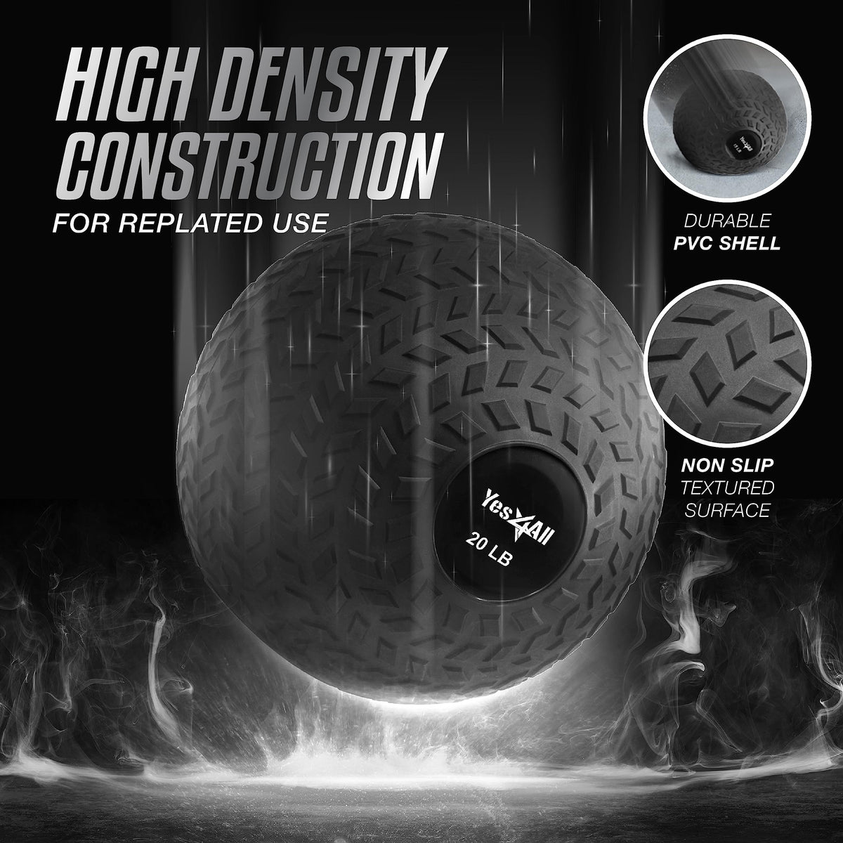 Yes4All 1YHQ 9kg Slam Ball for Strength and Crossfit Workout ? Slam Medicine Ball (9kg, Black)