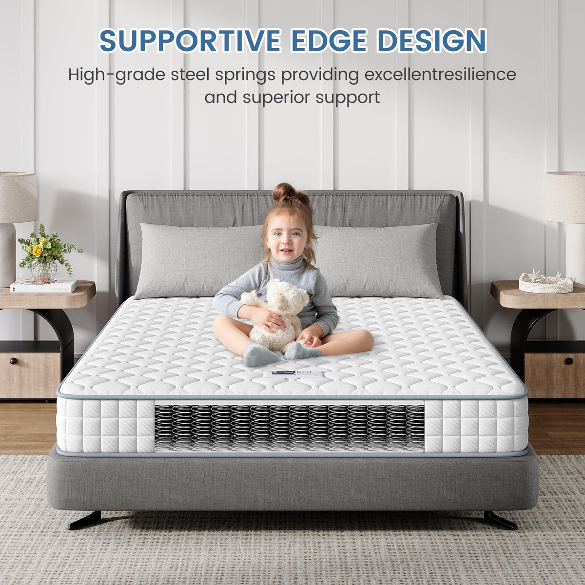 BedStory 4FT Single Mattress, Sleeping Sprung Mattress Medium Firm Bonnell Spring with Breathable Fabric Fire Resistant Barrier Skin-friendly Durable