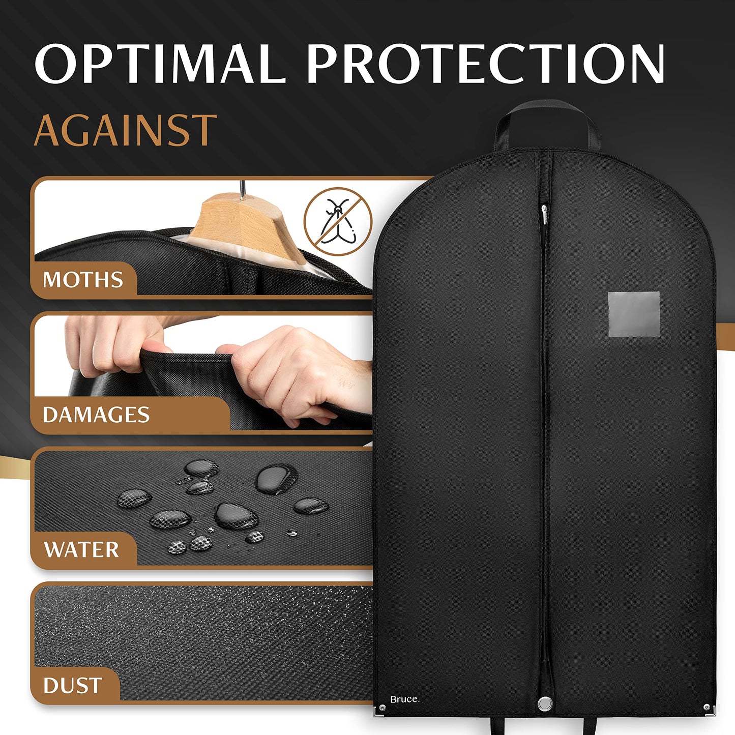 Bruce.® 3x Garment Bags 152x60 cm + Shoe Bag – Black