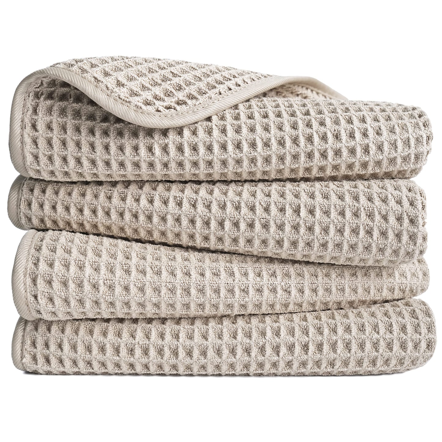 POLYTE Microfibre Lint Free Hand Towel, 40 x 76 cm, 4 Pack (Beige, Waffle Weave)