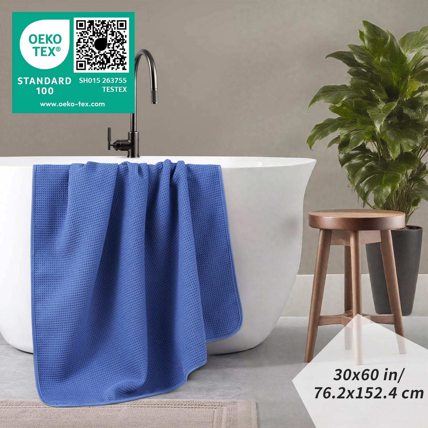 POLYTE 380 GSM Microfibre Quick Dry Waffle Bath Towel, 76.2x152.4 cm