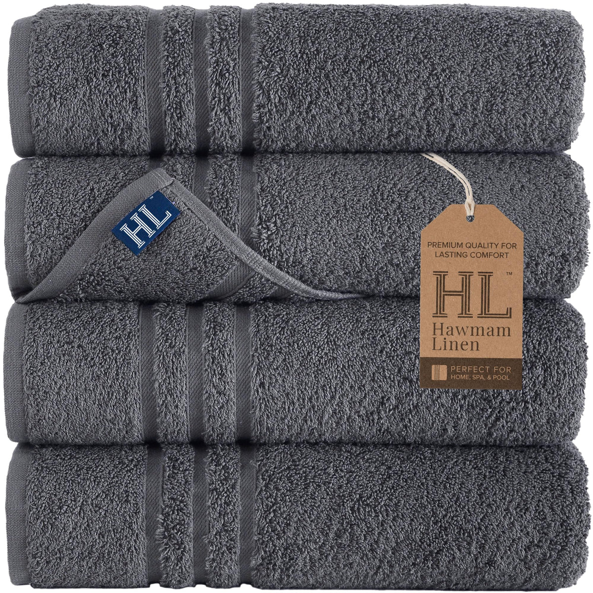 Hammam Linen Cool Grey Bath Towels 4-Pack - 27x54 Soft and Absorbent, Premium Quality Perfect for Daily Use 100% Cotton Towel