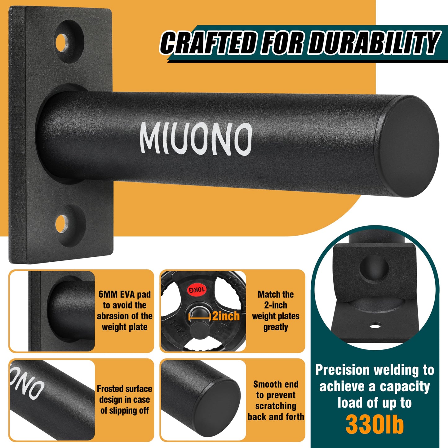 MIUONO Weight Plate Holder, Wall Mounted Weight Rack Storage for 2" Olympic Weight Plate, 4 Pack Home Gym Organizer