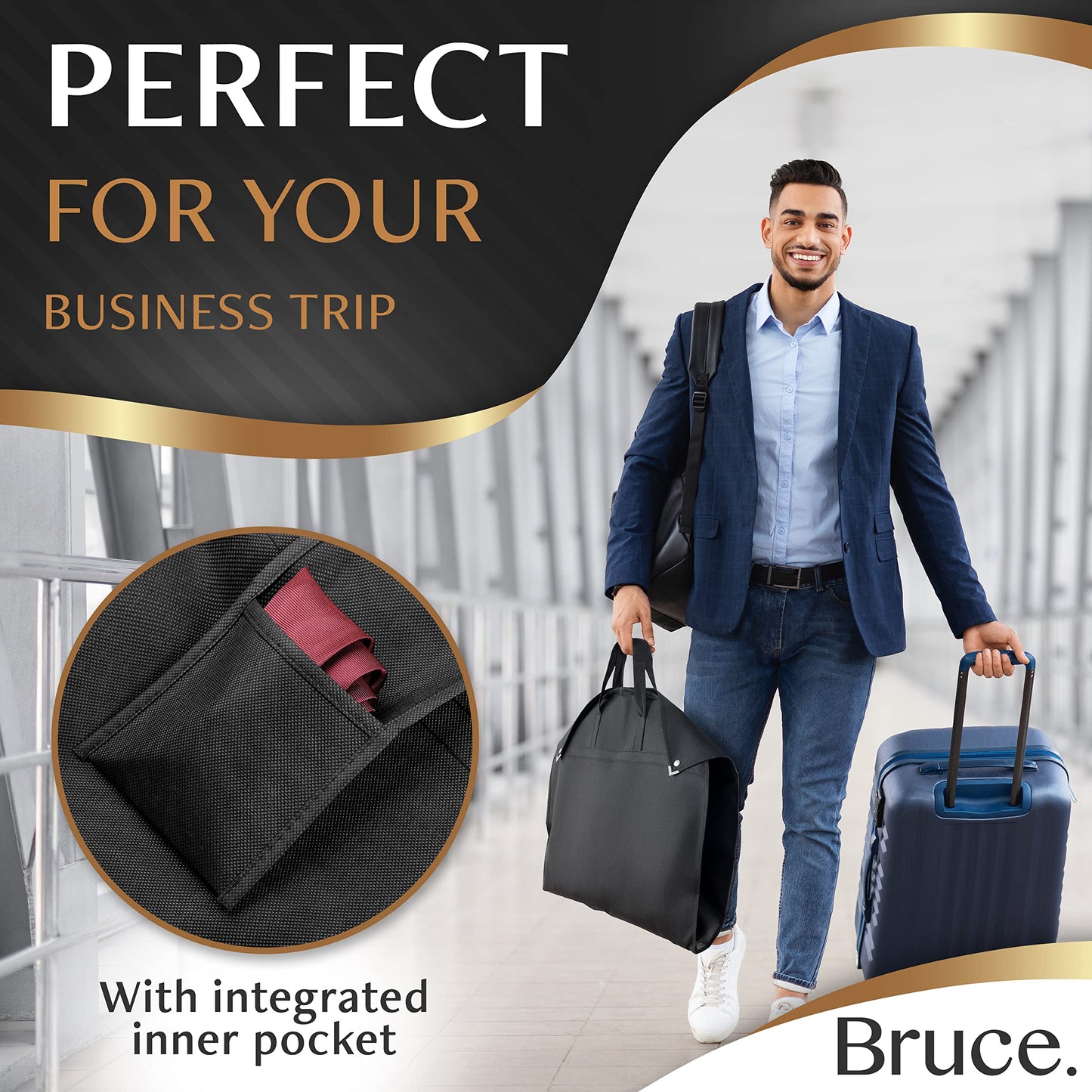 Bruce.® 3x Garment Bags 152x60 cm + Shoe Bag – Black