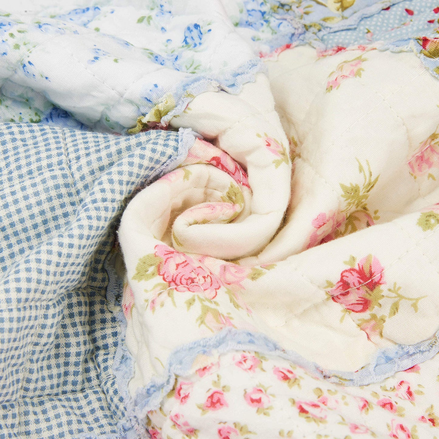 Qucover Single Bedspread Quilted Soft Cotton Blue Floral Patchwork Quilts, Quilted Blanket 150x200 cm