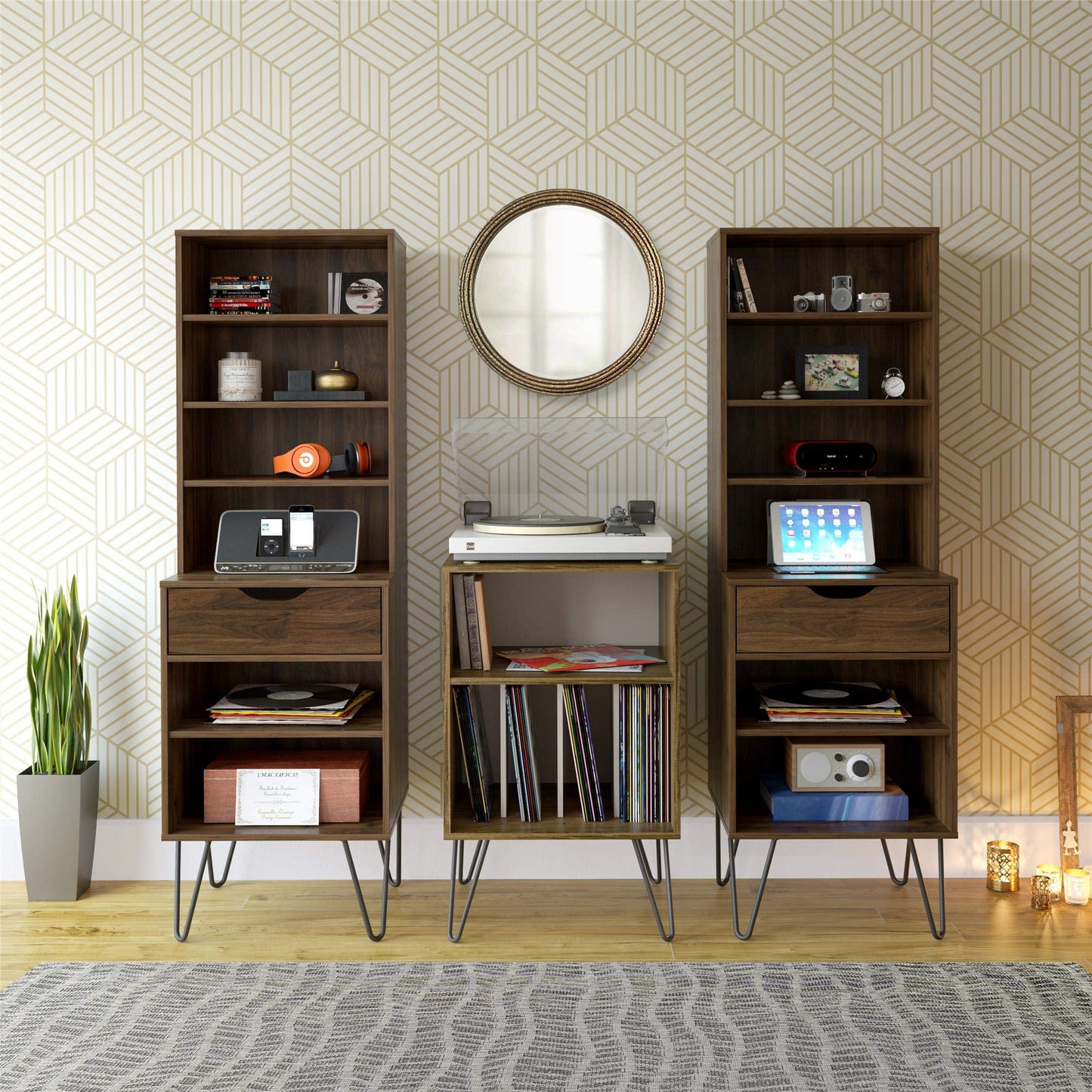 Ameriwood Harmony Turntable Stand, Wood Look Brown, 53 x 46 x 87cm (W x D x H)