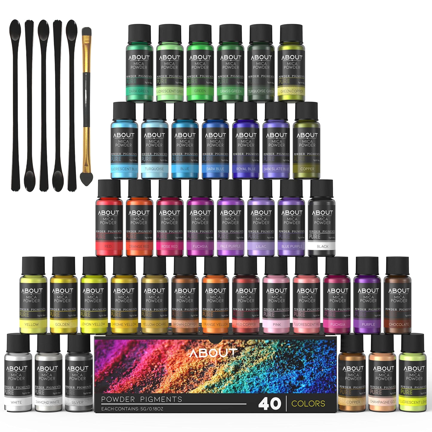 Epoxy Resin Colorants Pigment Mica Powder - 40 Colors* 5g Natural Cosmetic Pigment, Suitable for Epoxy Resin, Soap Paint, Lip Gloss, Nail Polish,