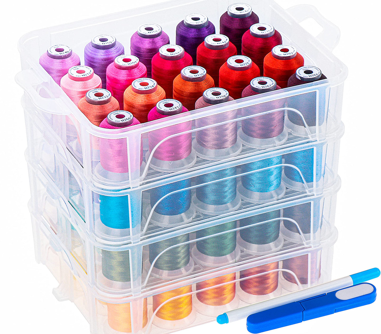 New brothread 80 Spools 500m Machine Embroidery Thread with Clear Plastic Storage Box - Colours Compatible with Janome and Robison-Anton Colours