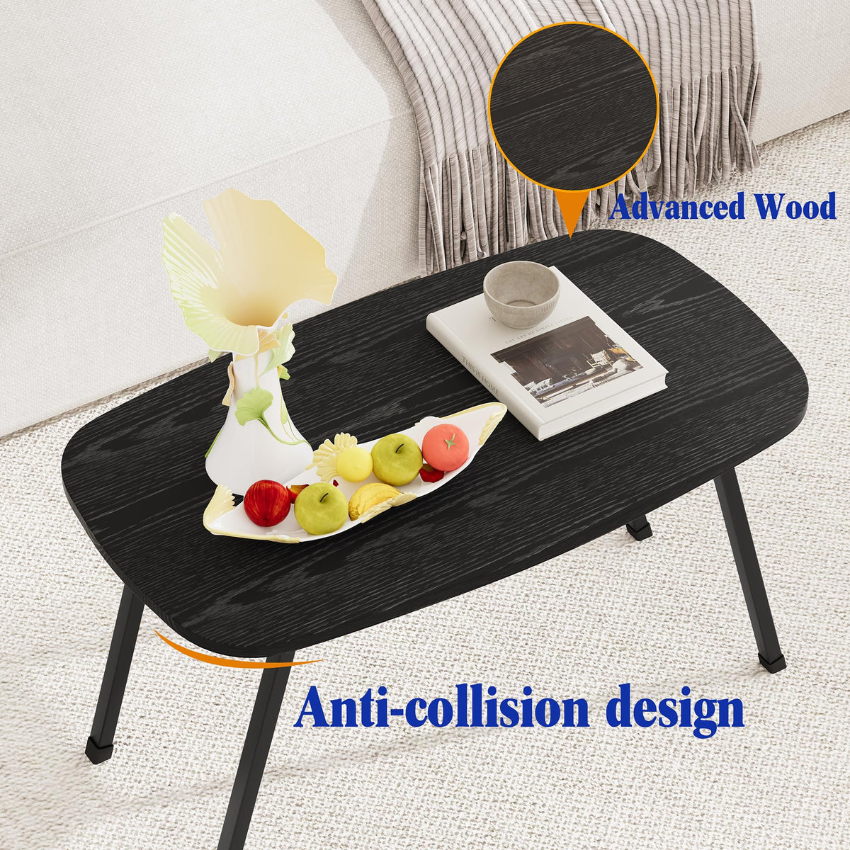 VECOCHO Oval CoffeeTable,Small Folding Coffee Tables For Living Room,Black