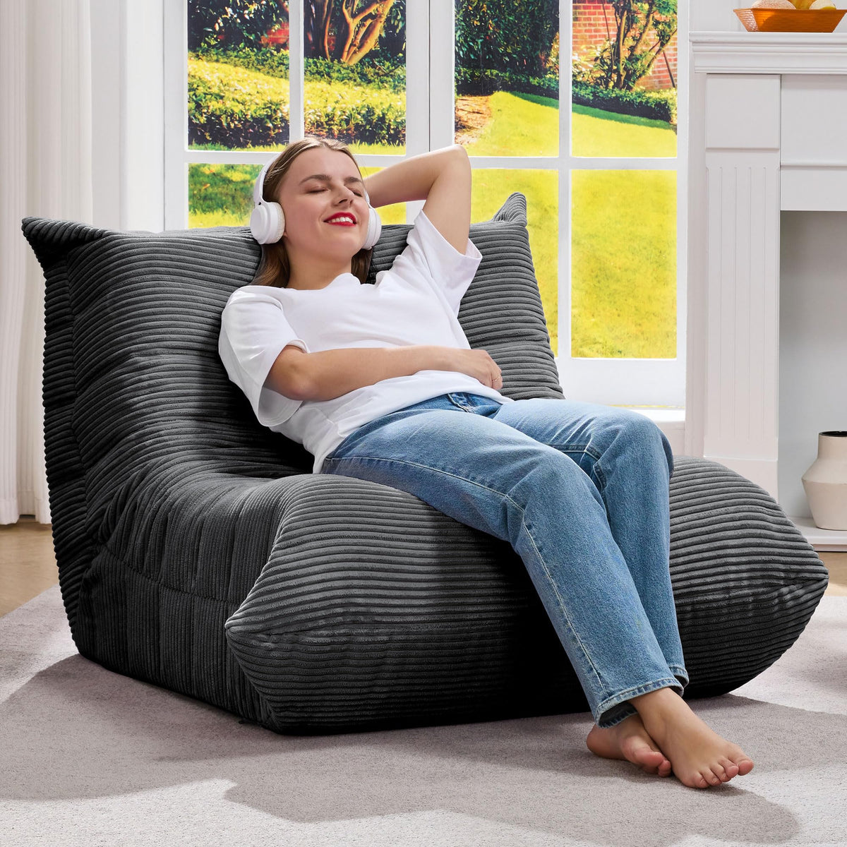 Hobestluk Bean Bag Chairs for Adults Giant Bean Bag Chair Memory Foam BeanBag Chair Togo Sofa Chair with Filler Faux Fur Fireside Beanbags Lazy Sofa