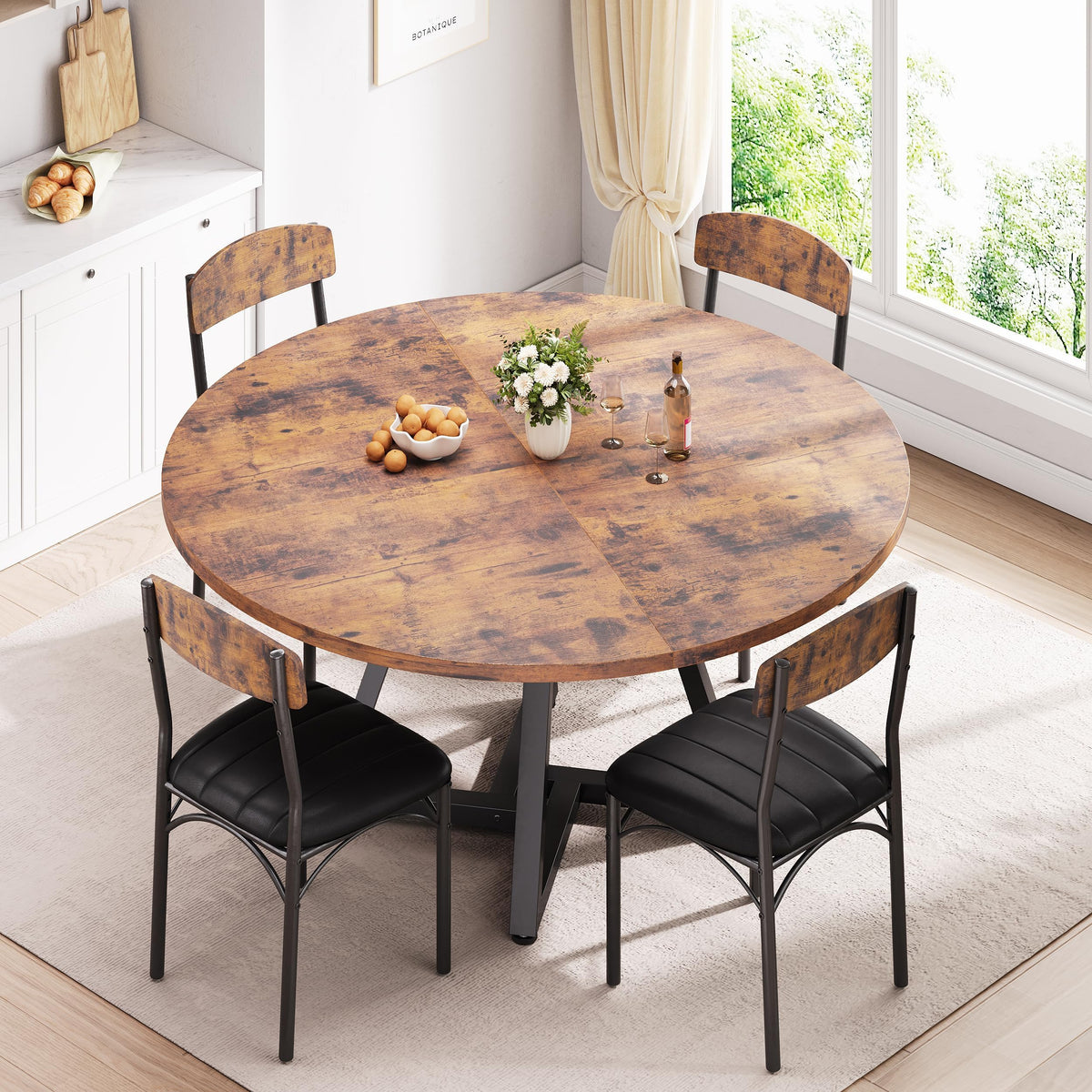 Jocoevol Round Kitchen Dining Table for 2-4 People, Circle Dinner Table with Metal Frame, Space Saving Wood Industrial Furniture (Vintage, 42 inch