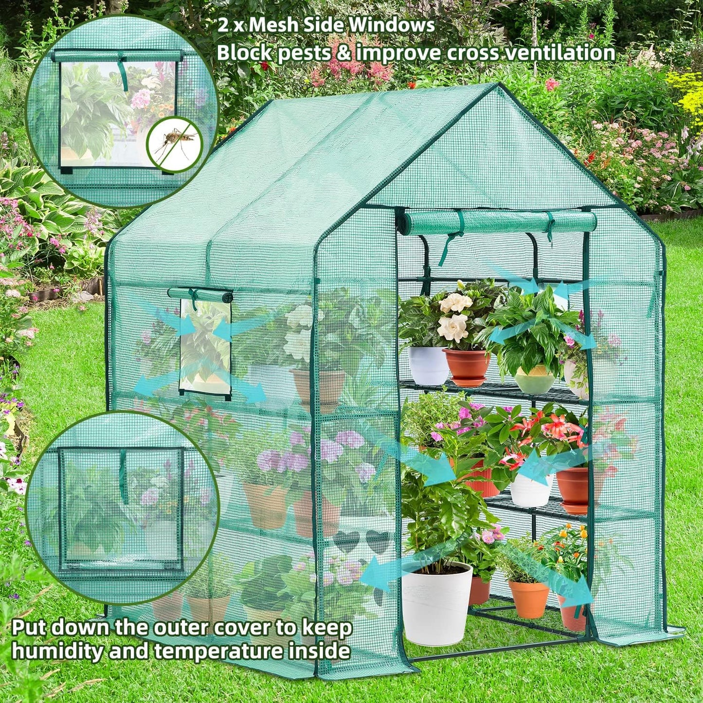 Ohuhu Greenhouse for Outdoors with Shelves, Walk in Green House Plant Growhouse with Heavy Duty Cover, 3 Tiers 12 Shelves Plastic Greenhouse with