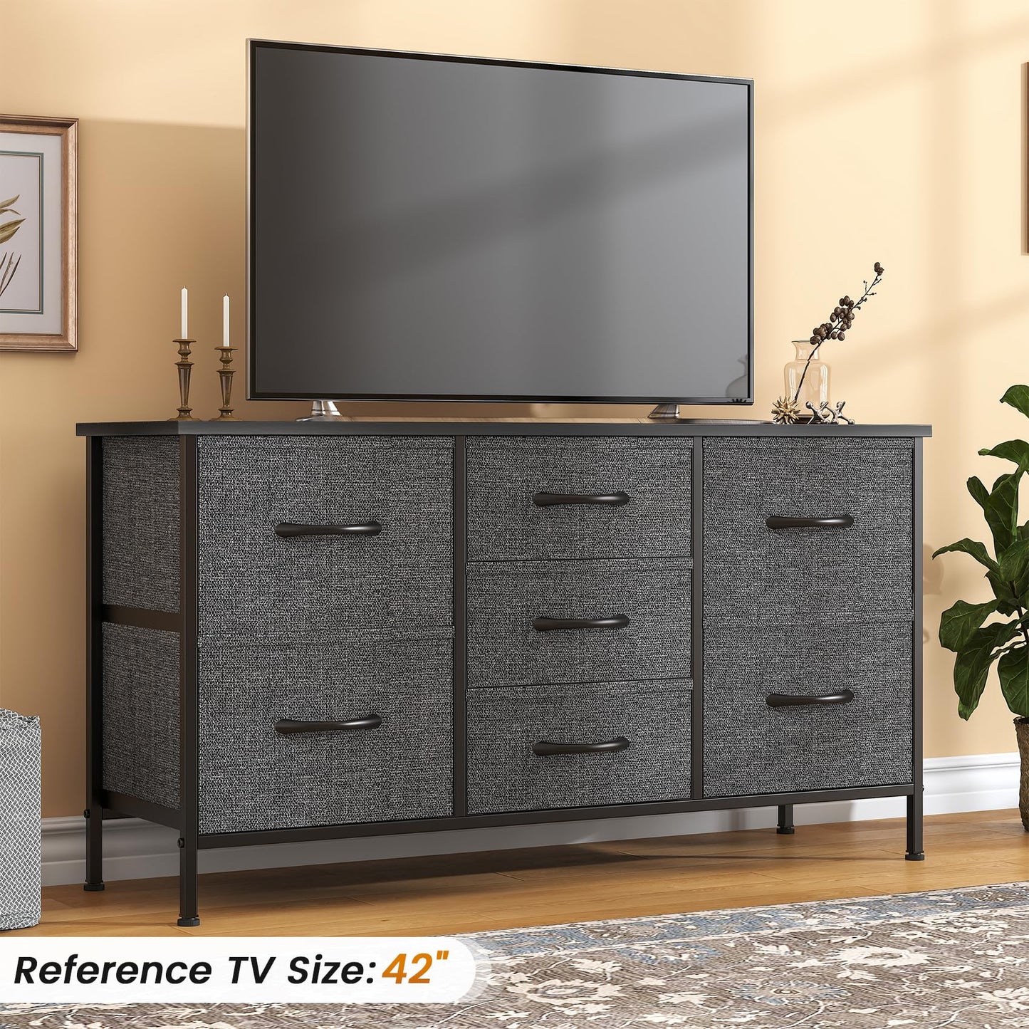 Feonase Chest of Drawers,Bedroom Dresser with 7 Fabric Drawers, Metal Frame & MDF Wood Top, Adjustable Feet, Storage Organizer Unit for Bedroom