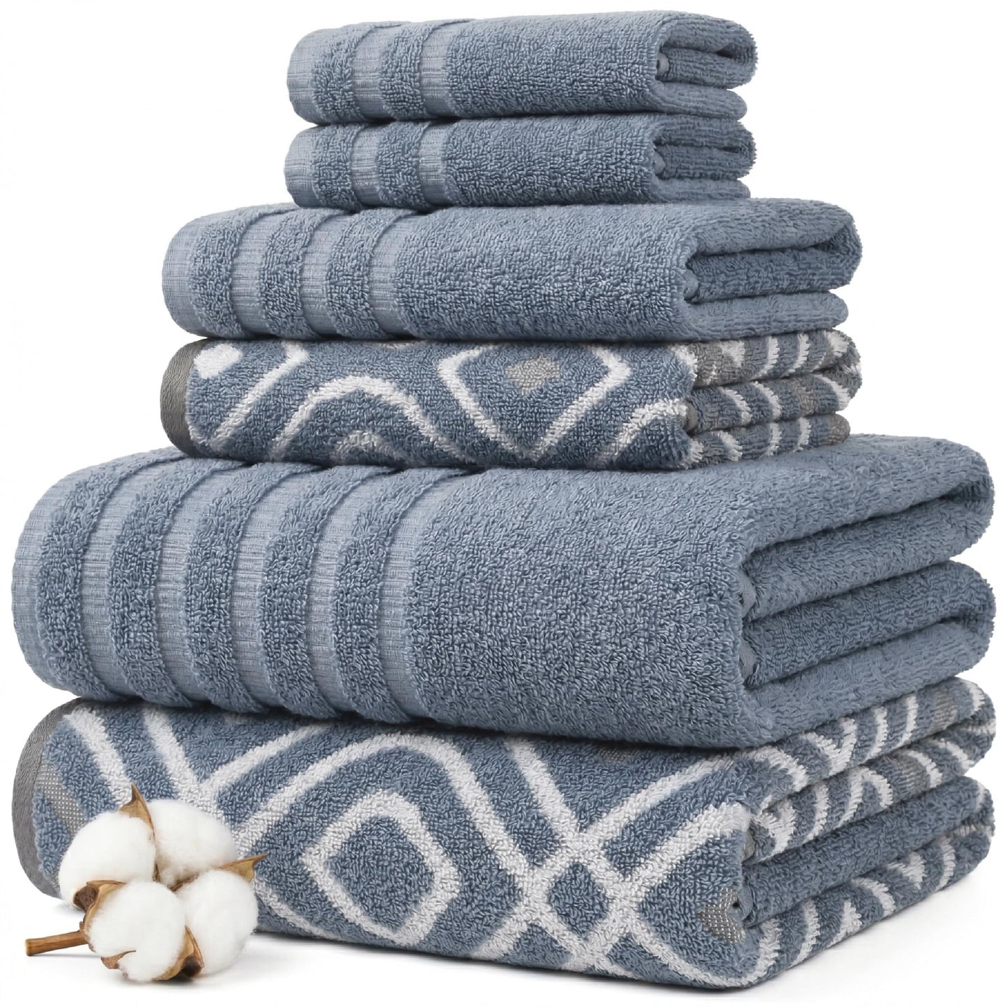 Amrapur Pacific Coast Textiles 6 Pc Yarn Dyed Towel Oxford Blue, 6-Piece