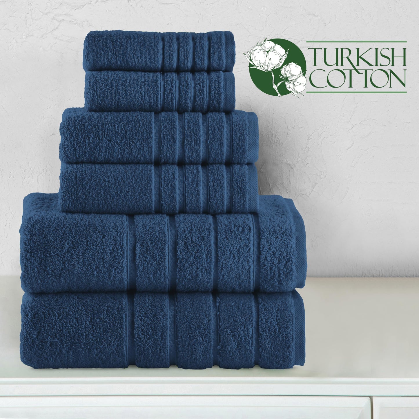 Elegant Comfort 4 Lines Viscose Stripe 6-Piece Premium Towel Set - 100% Turkish Cotton High Absorbent Luxury Bathroom Towels – Includes 2 Washcloths