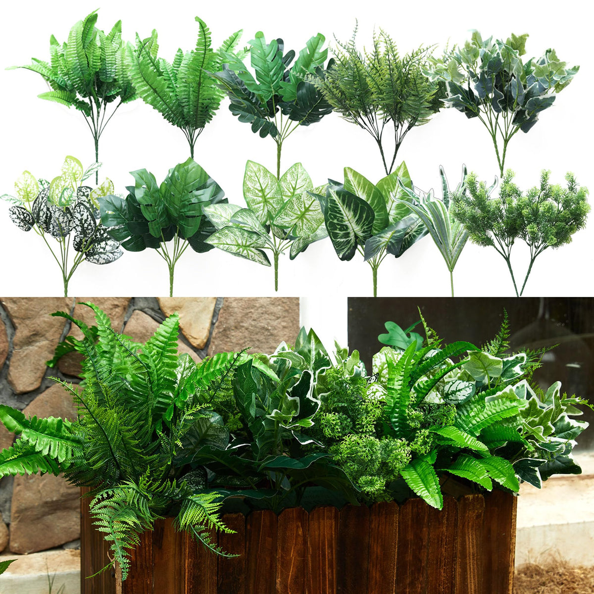 PARTY JOY 14 Pcs Artificial Plants Outdoor, Fake Plants, Decorative Artificial Plants, Shrubs UV Resistant Plants, Artificial Bushes For Outside, Fake