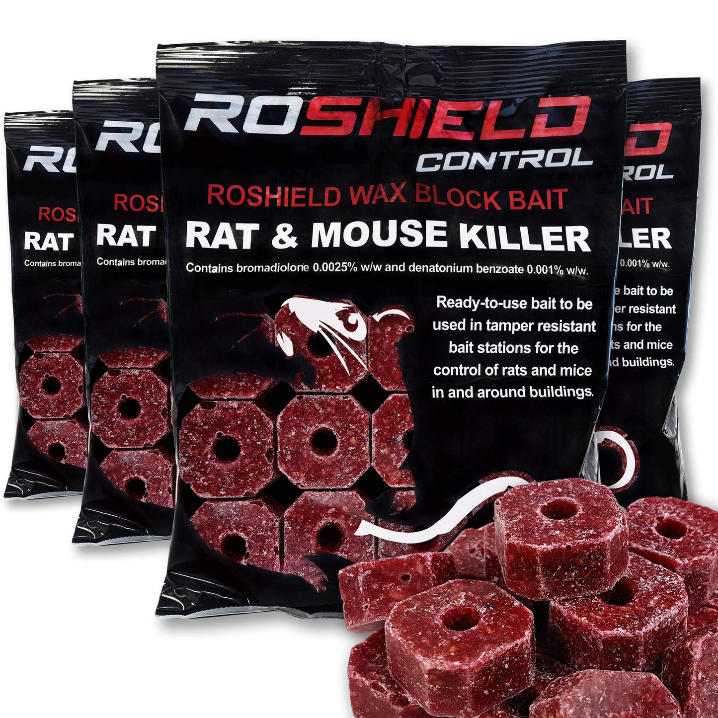 ROSHIELD External Tamper Proof Rodent Boxes & Wax Bait Rat Killer Poison Block Kit (4 Boxes & 300 gr Blocks)