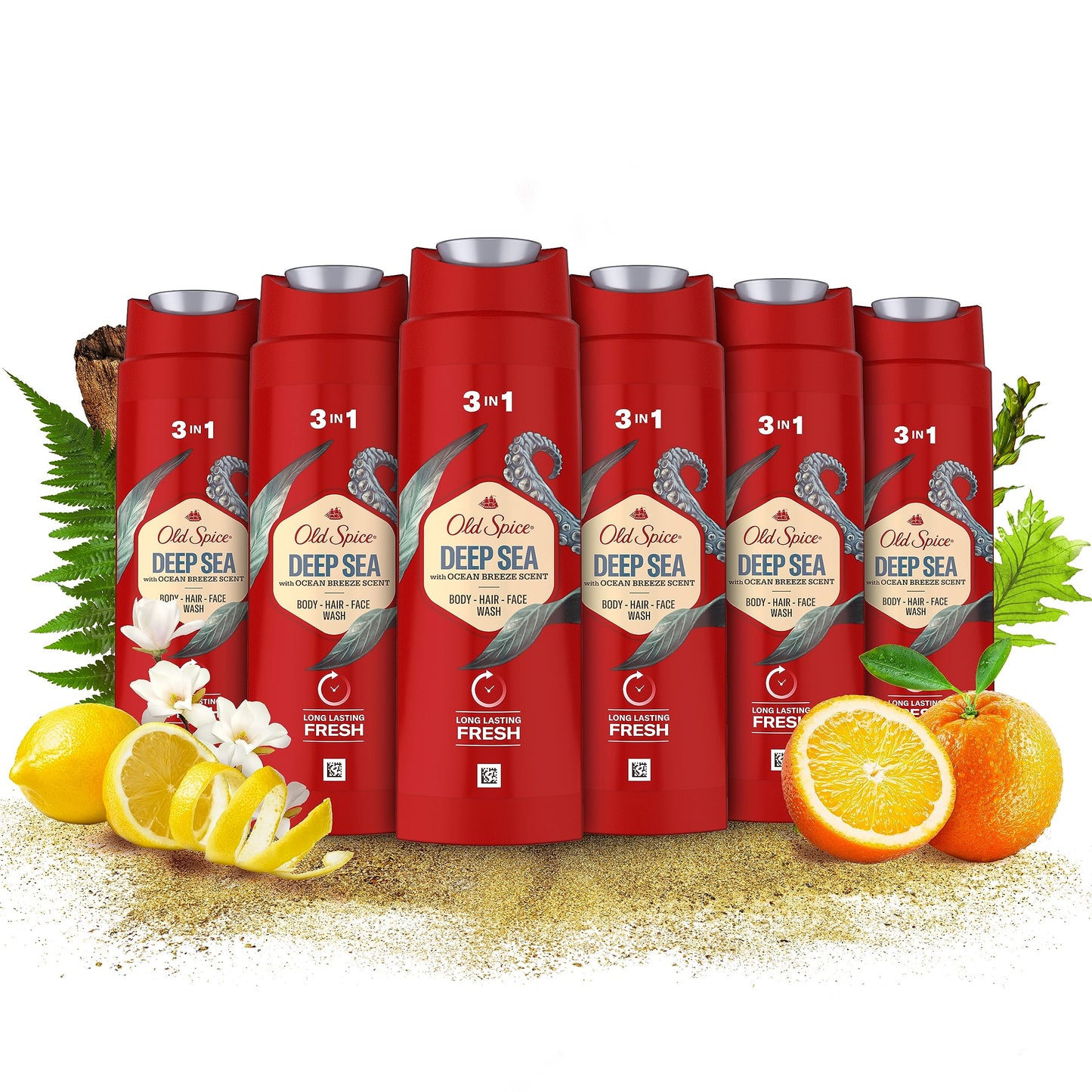 Old Spice Deep Sea Men?s Shower Gel & Shampoo 250ml Multi-Use 3-in-1 Hair-Face-Body Wash, Long Lasting Fresh, Perfume Quality Scent, Pack of 6