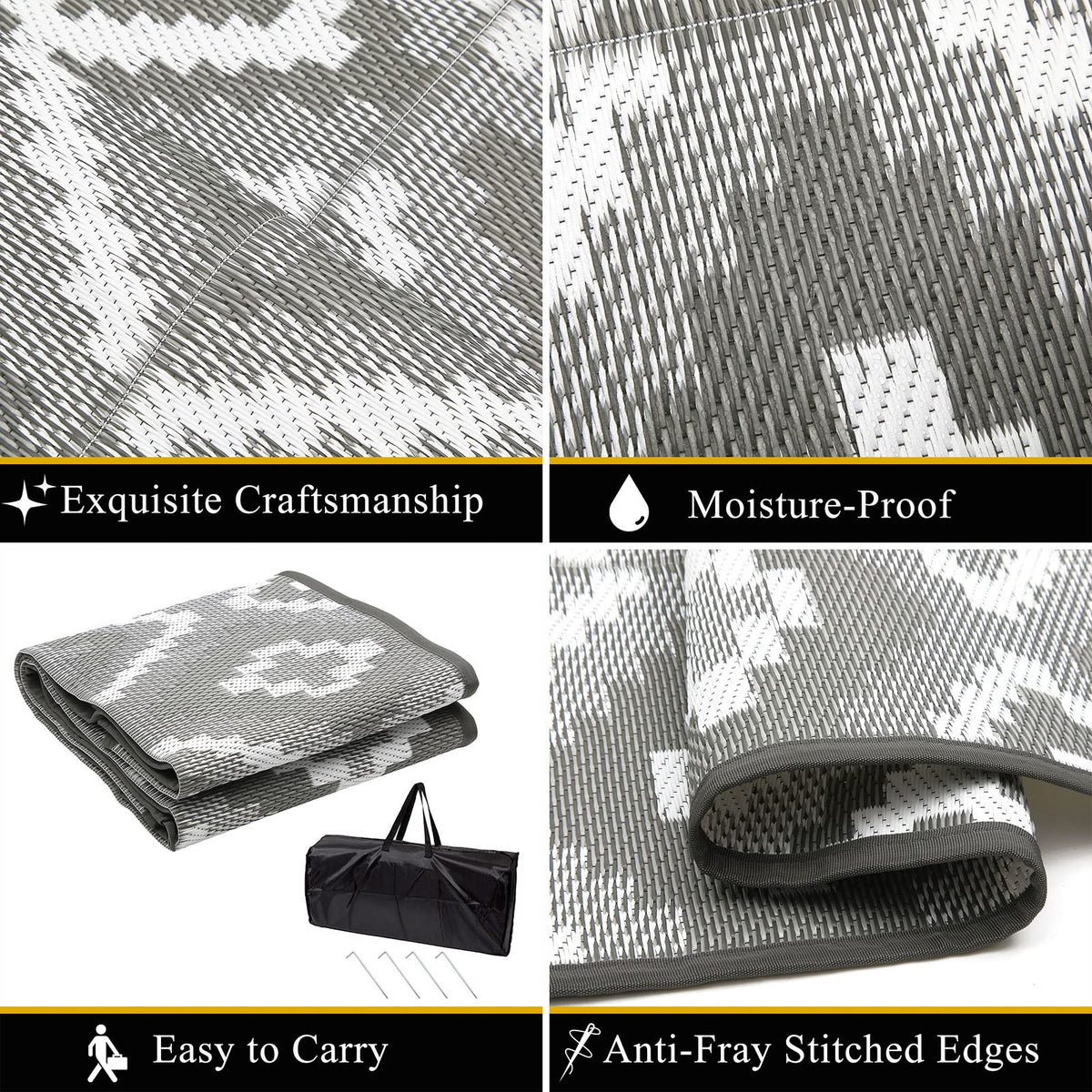 Enyhom Large Outdoor Rug 180 x 270 cm, Reversible Plastic Straw Woven Rug, Waterproof Camping Rugs for Garden, Recycled RV Patio Floor Mat for Porch