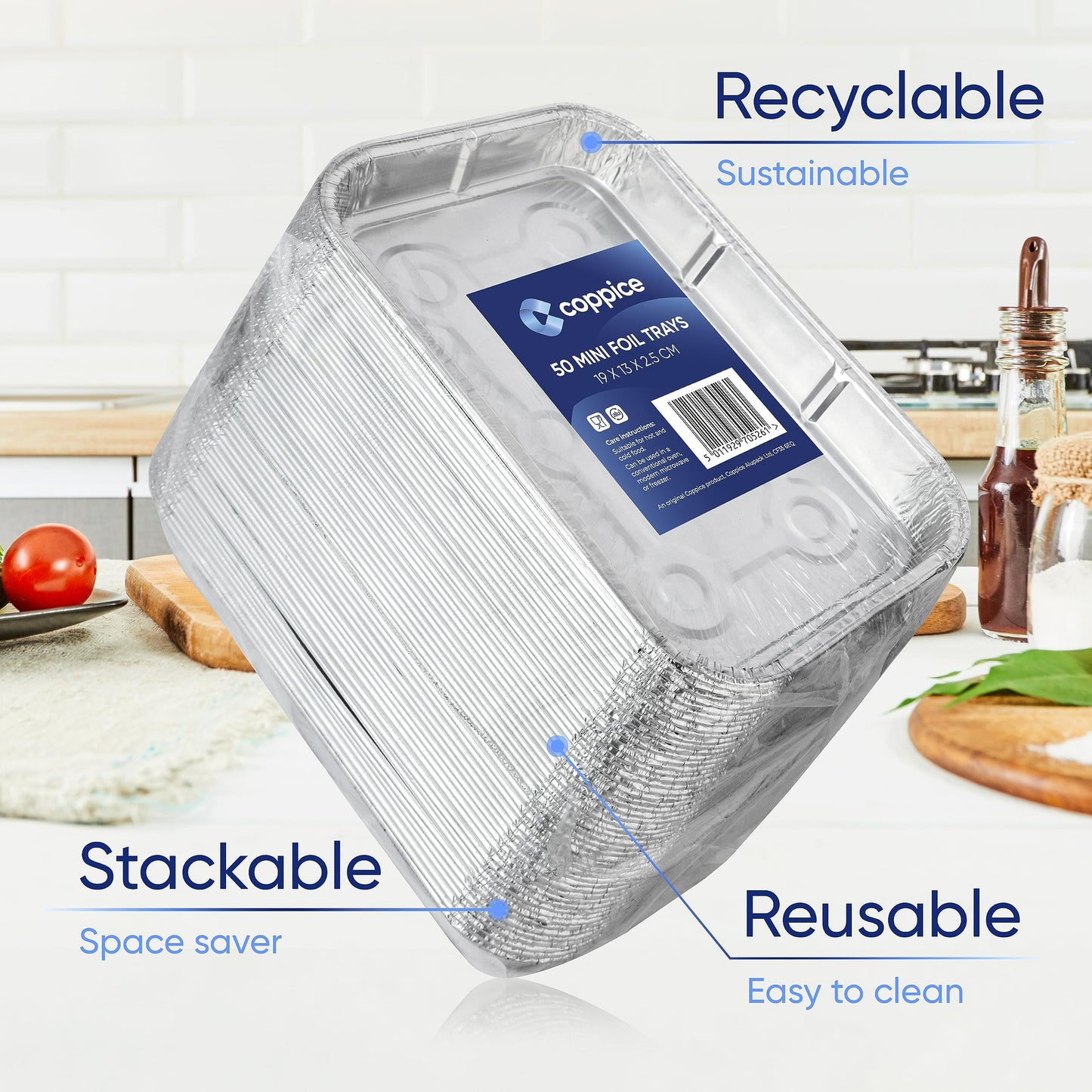 Coppice Small Aluminium Foil Tray for Baking, BBQ, Roasting, Grilling & Food Storage | 19cm x 13cm x 2.5cm | Freezer, Microwave & Oven Safe (100