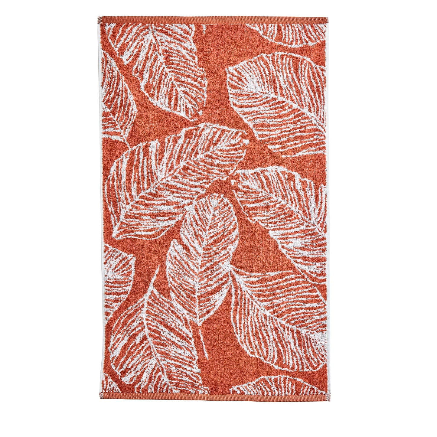 Fusion Terracotta Leaf Bath Sheet (90 x 150cm) | 100% Cotton Super Soft Towel | Tropical Palm Leaves Design | Orange & White Bath Towel | Terracotta