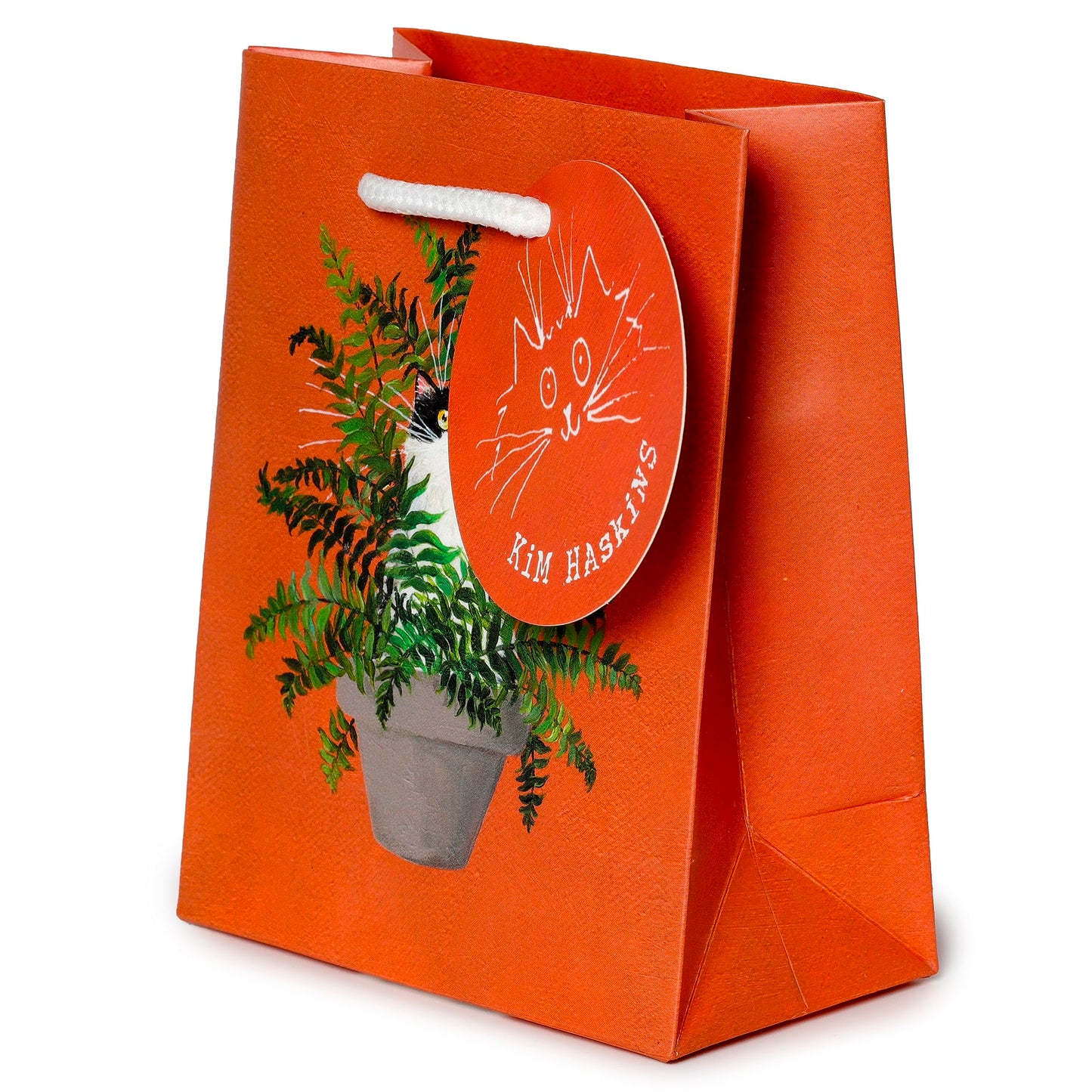 Puckator Kim Haskins Floral Cat in Fern Red Gift Bag - S - Birthday Gift Bag - Gift Bag For Presents - Present Bag For Females - Kids Birthday Presents - Present Bags For Gifts - Gift Box For Baby