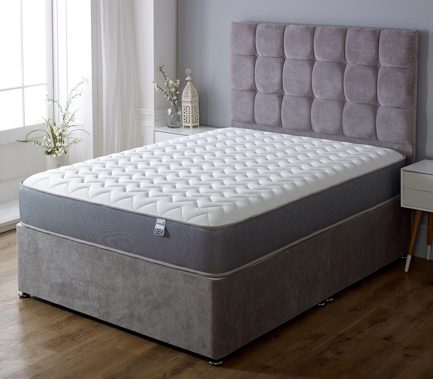 Starlight Beds Essentials Zig Zag European Small Single Mattress with Springs and Memory Foam. 7.5 Inch Budget Mattress. Grey, Soft Firmness