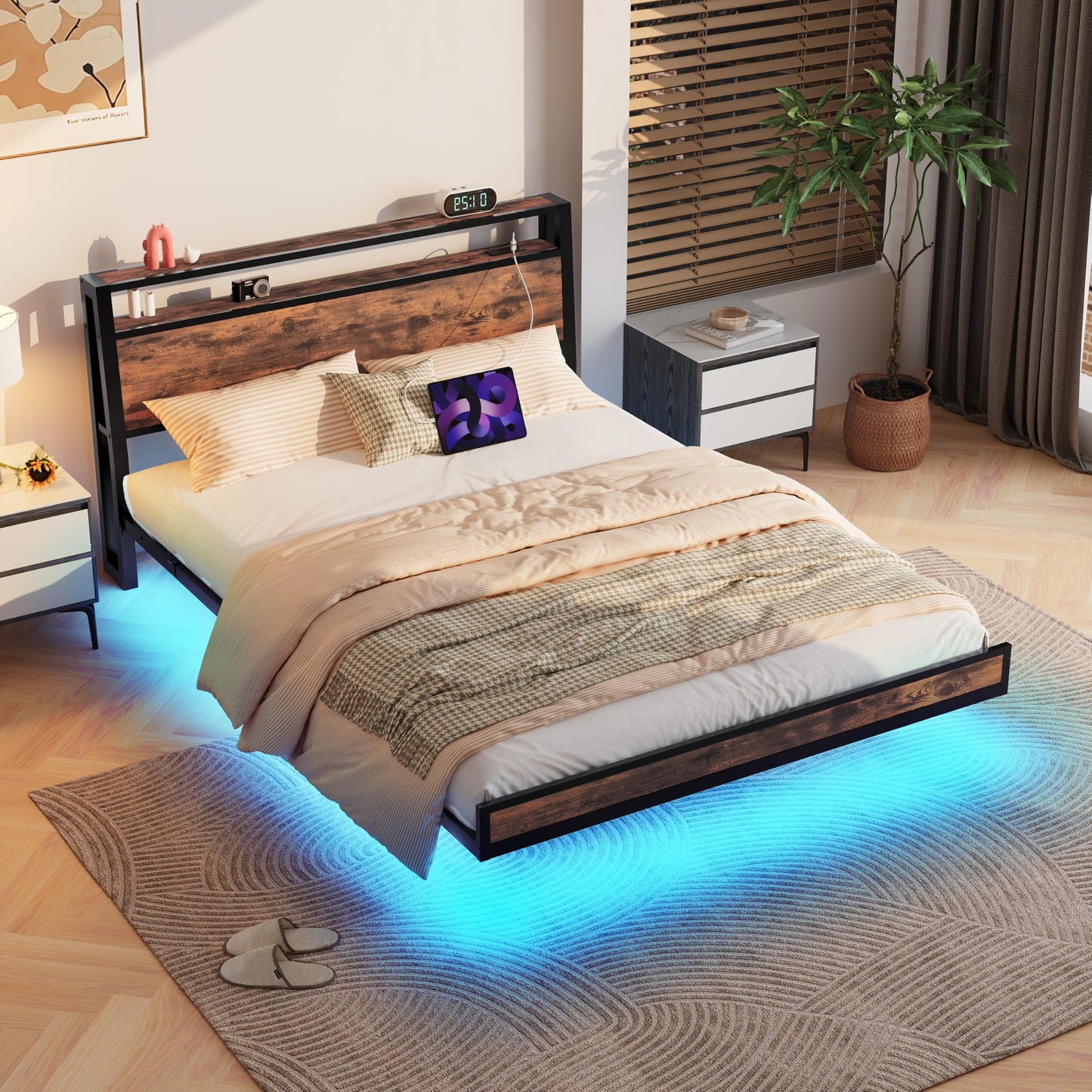 JELUTE Floating Bed Frame King Size, Black