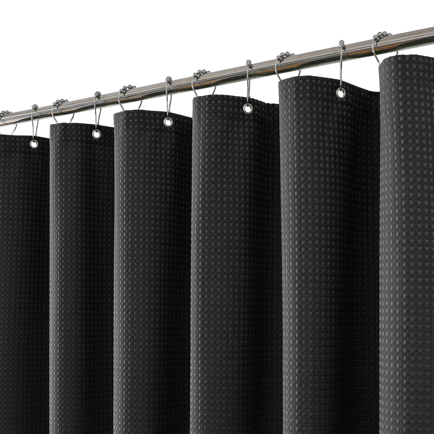 FY&XZH Heavy-Duty Waffle Weave Shower Curtain with Stainless Steel Hooks, Thick Fabric for Bathroom, Hotel, Spa & Salon-183 x 244cm (Black)