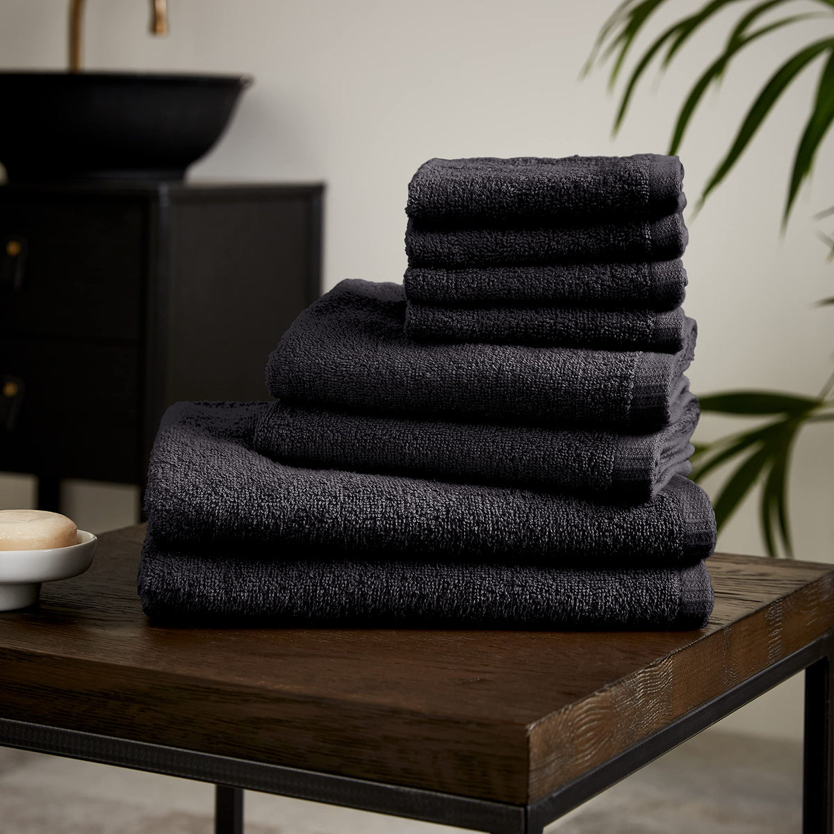 Catherine Lansfield Quick Dry Cotton 8 Piece Towel Set Black