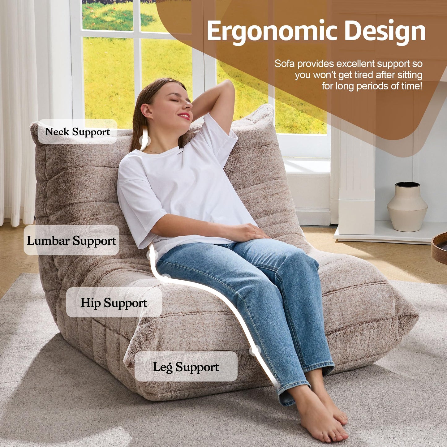 Hobestluk Bean Bag Chairs for Adults Giant Bean Bag Chair Memory Foam BeanBag Chair Togo Sofa Chair with Filler Faux Fur Fireside Beanbags Lazy Sofa
