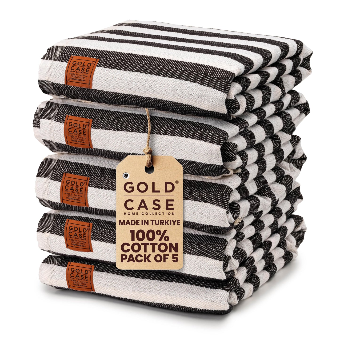 Gold Case Turkish Beach Towel Set of 5-100% Cotton - 71x40 inches XXL Oversized - Quick Dry Sand Free Turkish Towel - Lightweight Bath Towels