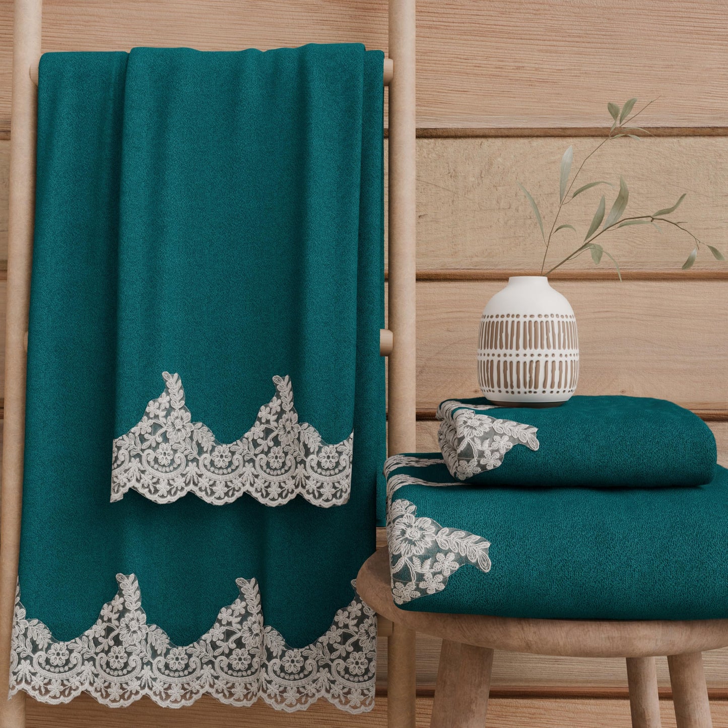 PETTI Artigiani Italiani - 100% Cotton Terry Bath Towels, 1+1 Towel Set, 2 Pieces 1 Face Towel and 1 Hand Towel, Teal