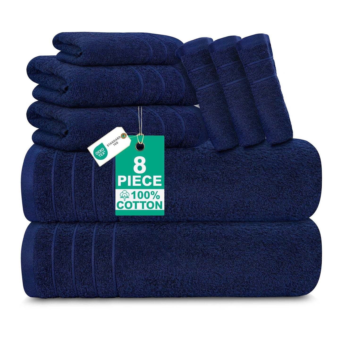 100% Cotton 8 Piece Towel Bale Set - Luxury Bathroom Towels (Navy)