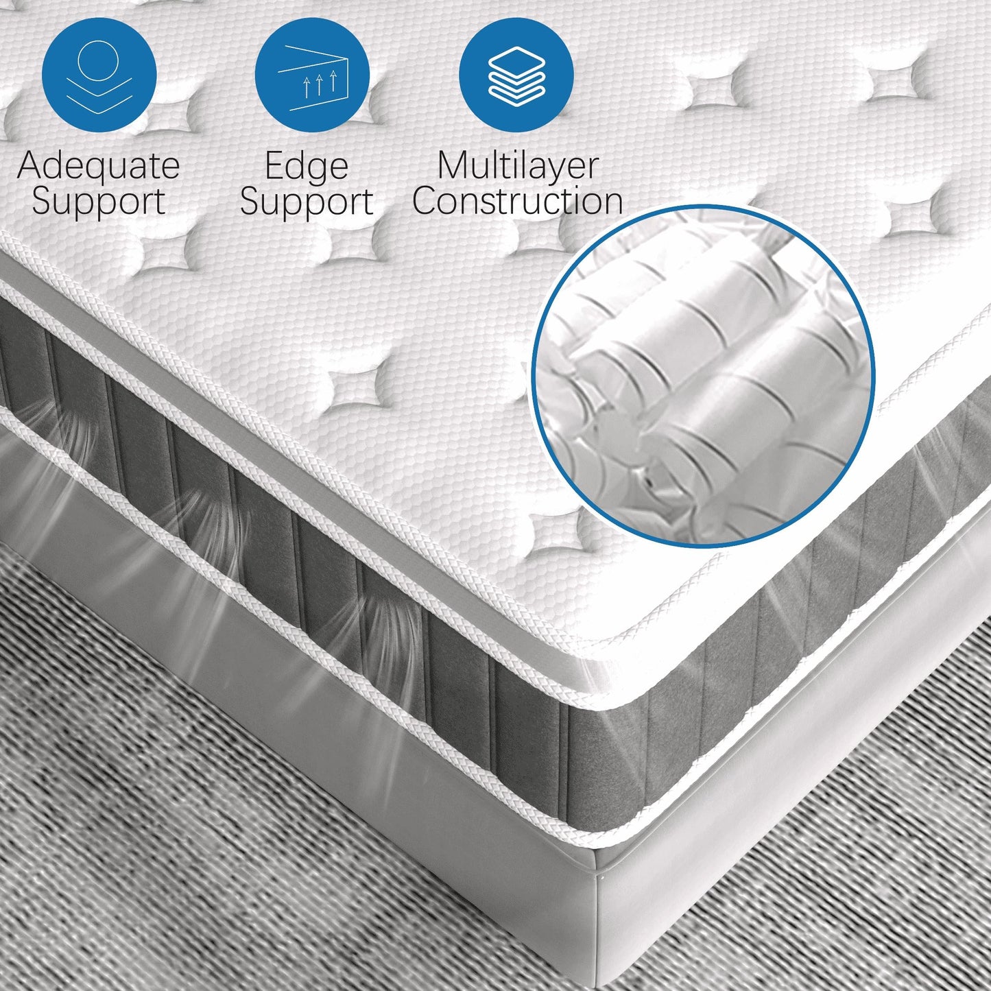 Bednew Small Single Mattress 2FT6 Hybrid Mattress 75x190x31cm