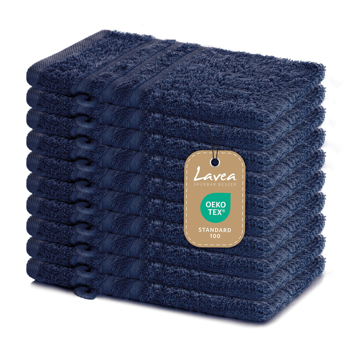 Set of 10 Wash Mitt 15 x 21 cm Terry Towel Elena Navy