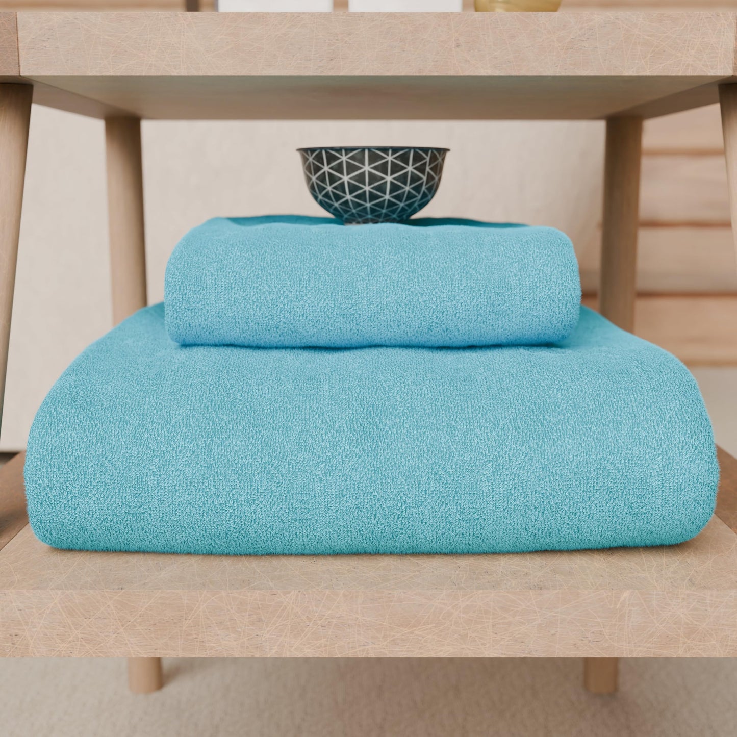 PETTI Artigiani Italiani - 100% Cotton Terry Bath Towels, 1+1 Towel Set, 2 Pieces 1 Face Towel and 1 Hand Towel, Turquoise Towels