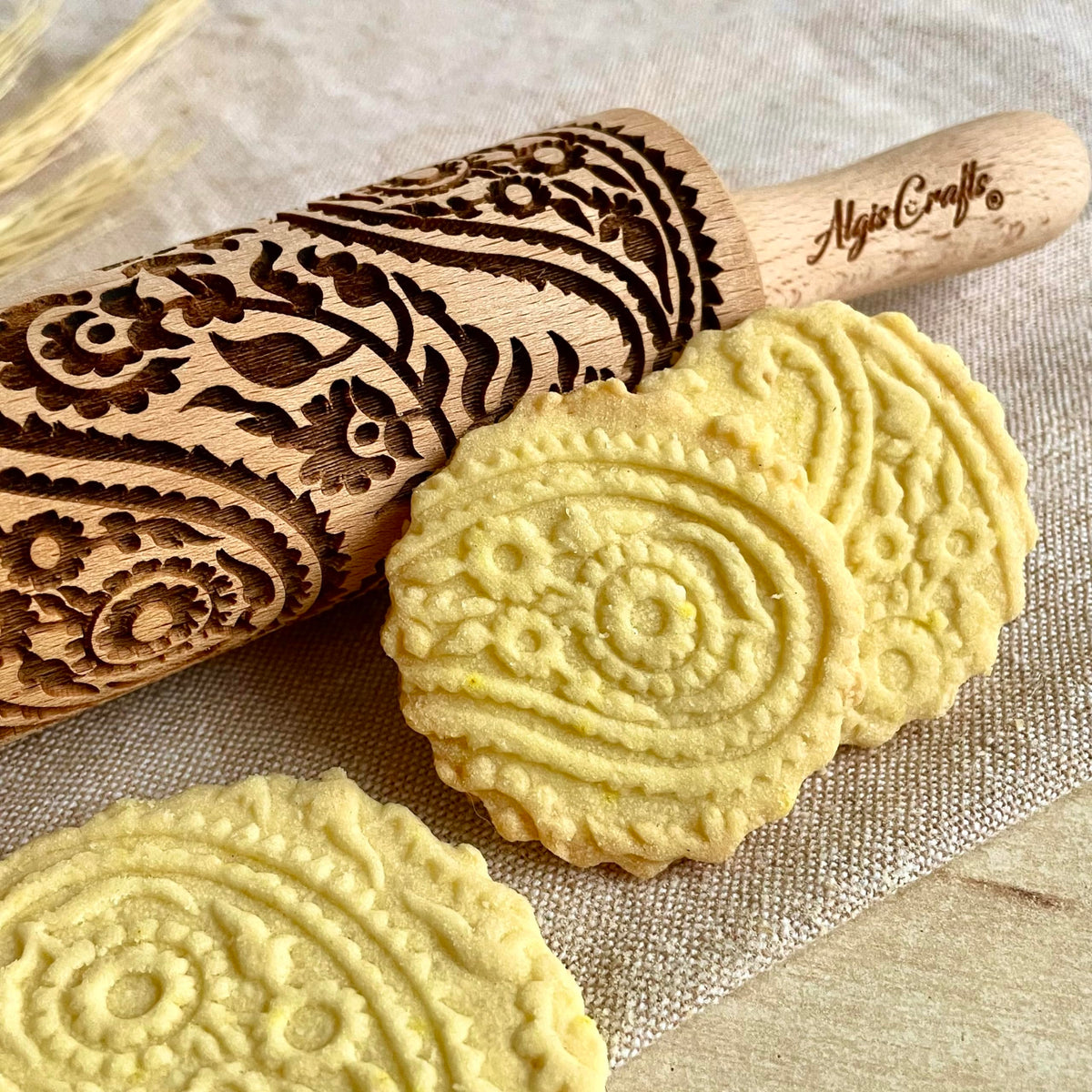 LOVELY DAY 3 KID Rolling Pin SET with HEART, PAISLEY and SPRING patterns. Wooden Laser Cut Mini embossing Rolling Pins for cookies, play dough, salt