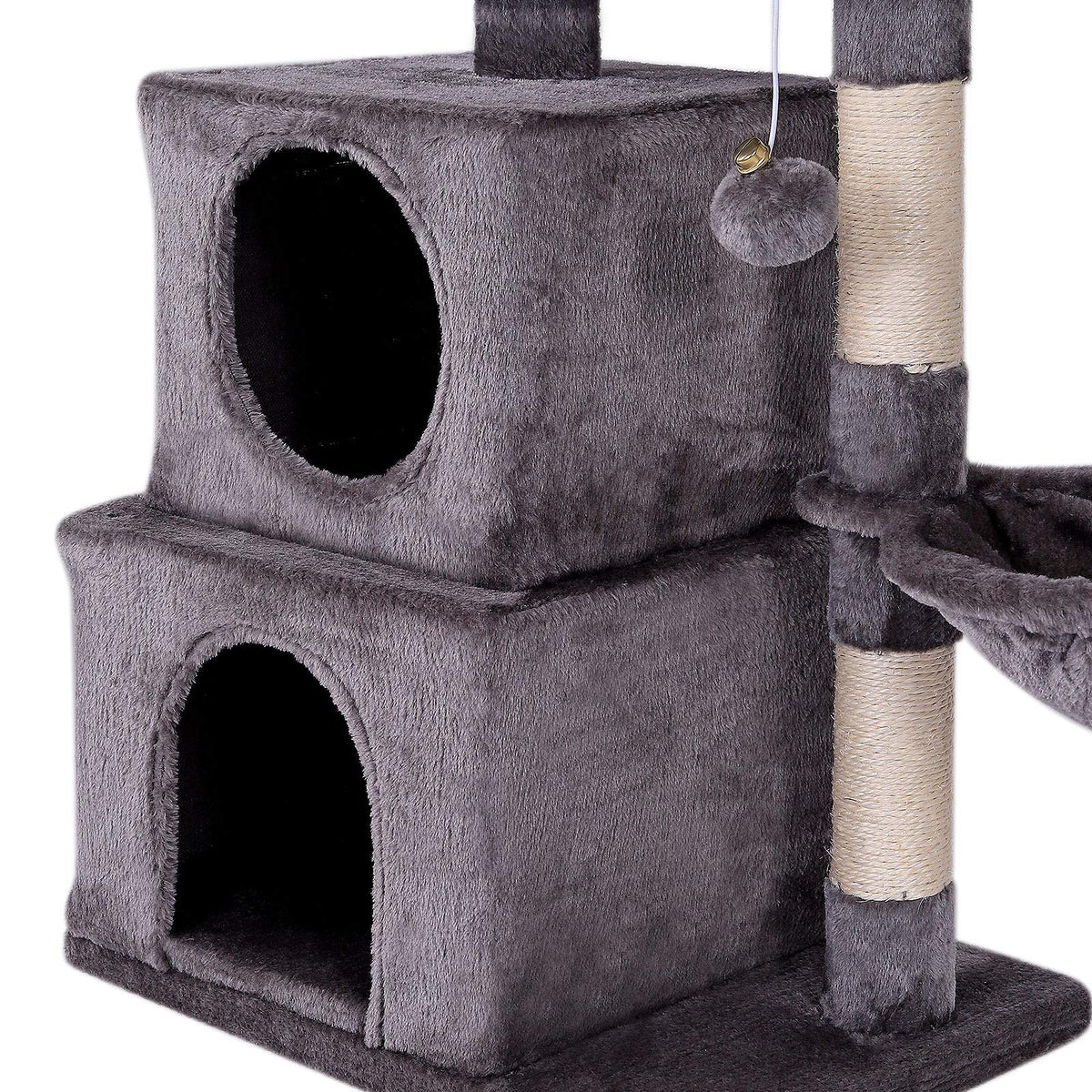 lionto Cat Scratching Post with Plush Ball Including Bell and Lounger Height 70 cm Cat Tree with Sisal & Plush, Cosy Lying Surface and Caves, Suitable