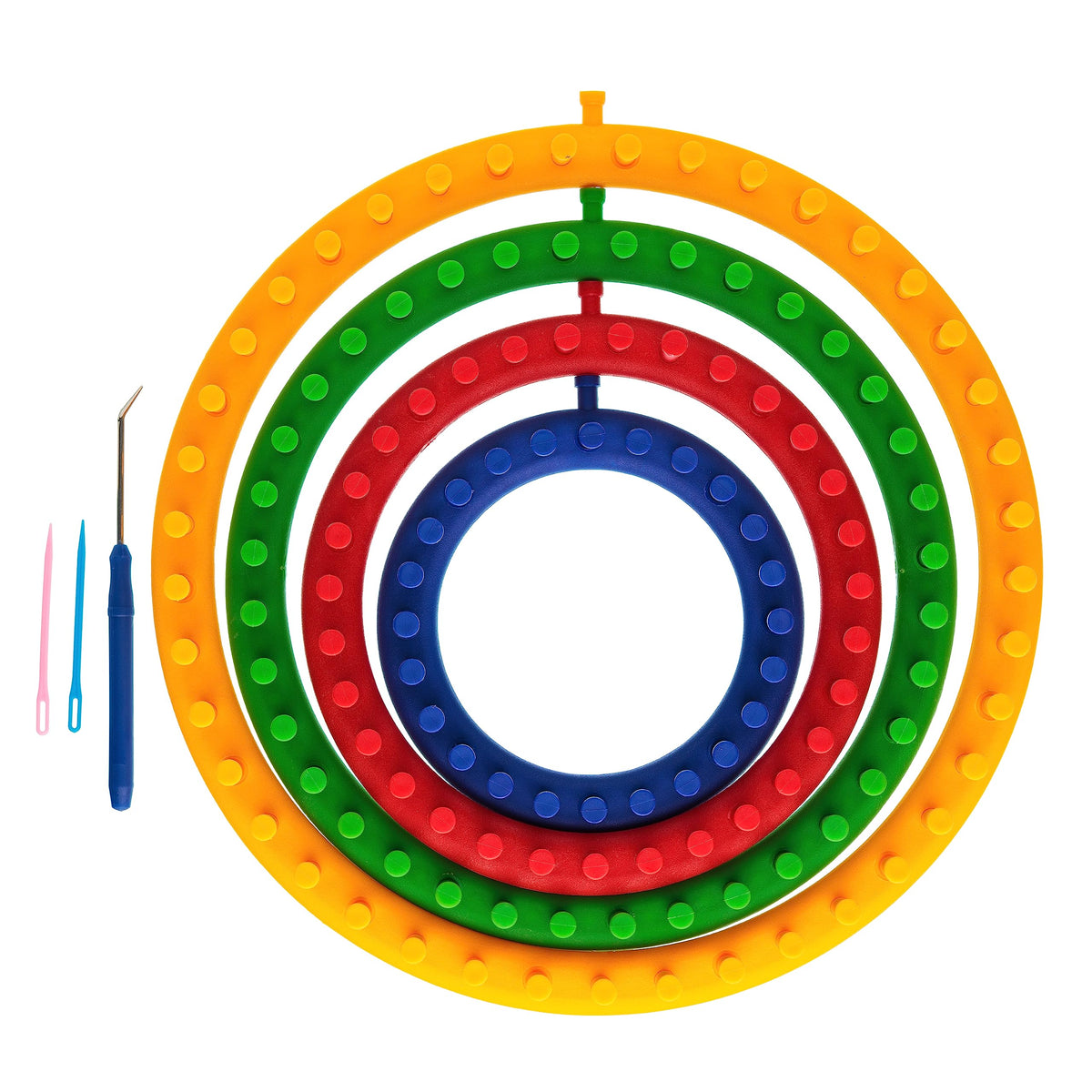 The Quilted Bear Round Knitting Loom Set - Plastic Quick Loom Set of Four Different Sizes for Knitting Hats, Scarves & More!