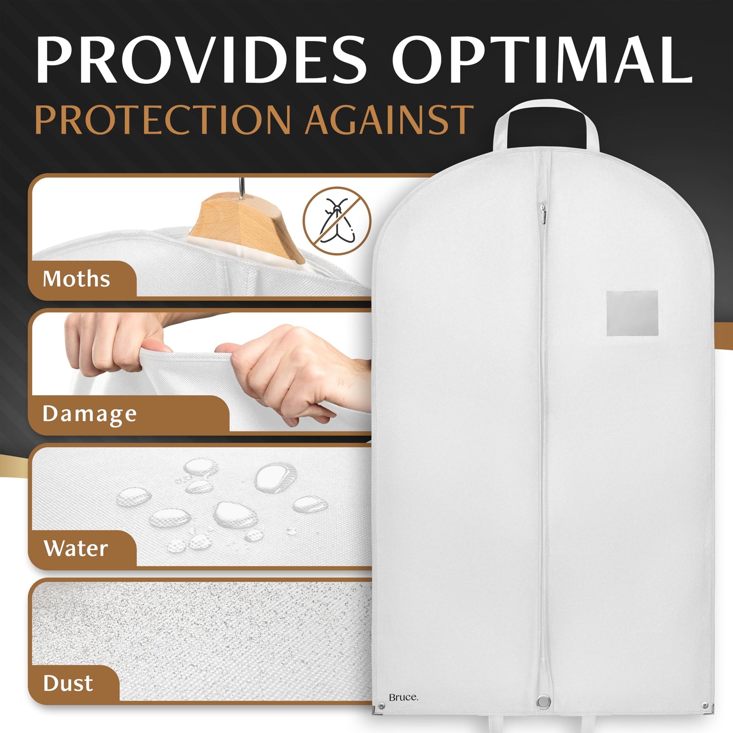 Bruce.® 3x Garment Bags 100x60 cm + Shoe Bag – Silk White