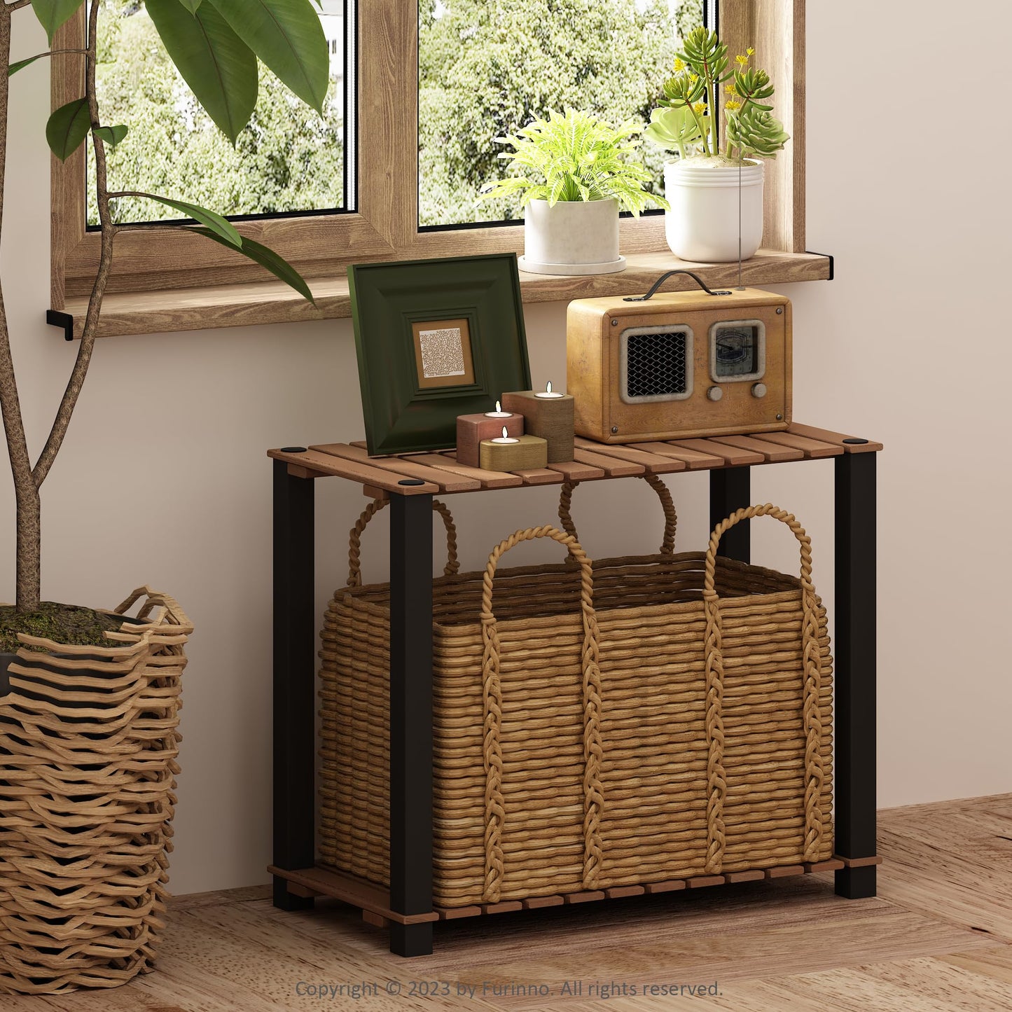 Furinno TURN-N-TUBE 4-Tier Display Rack, Storage Rack, Book Shelf, Open Shelves, with Wood Slat, Square Poles