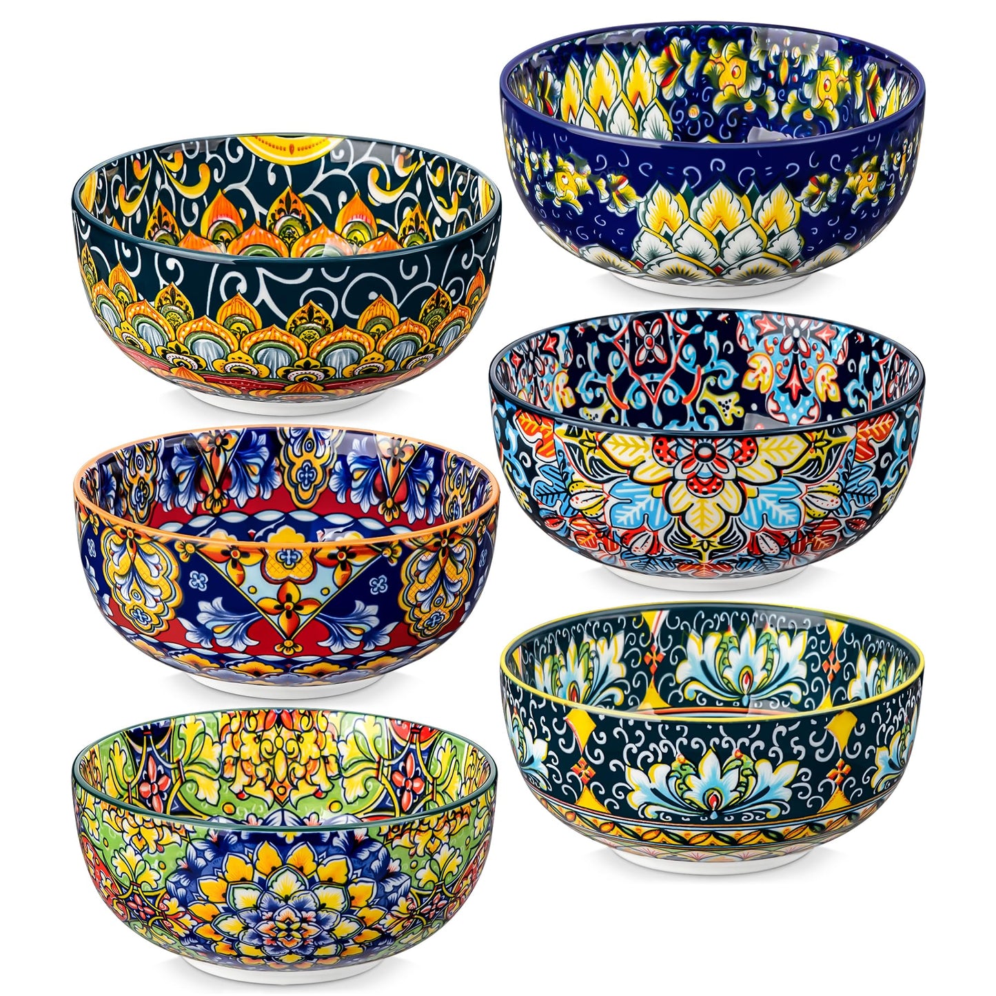 vancasso SIMI 28 oz Cereal Bowls Set of 6, Ceramic Soup Bowls, Dishwasher & Microwave Safe, Serving Bowls with Double-Sided Pattern for Cereal, Soup,