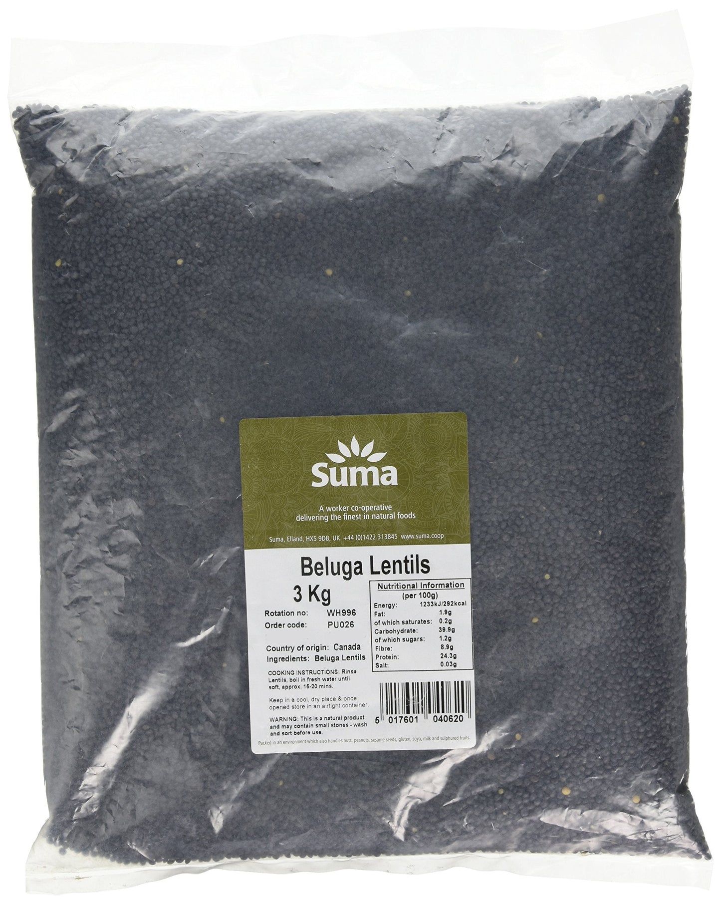 Suma Bagged Down Beluga Lentils 3 kg (Pack of 1)