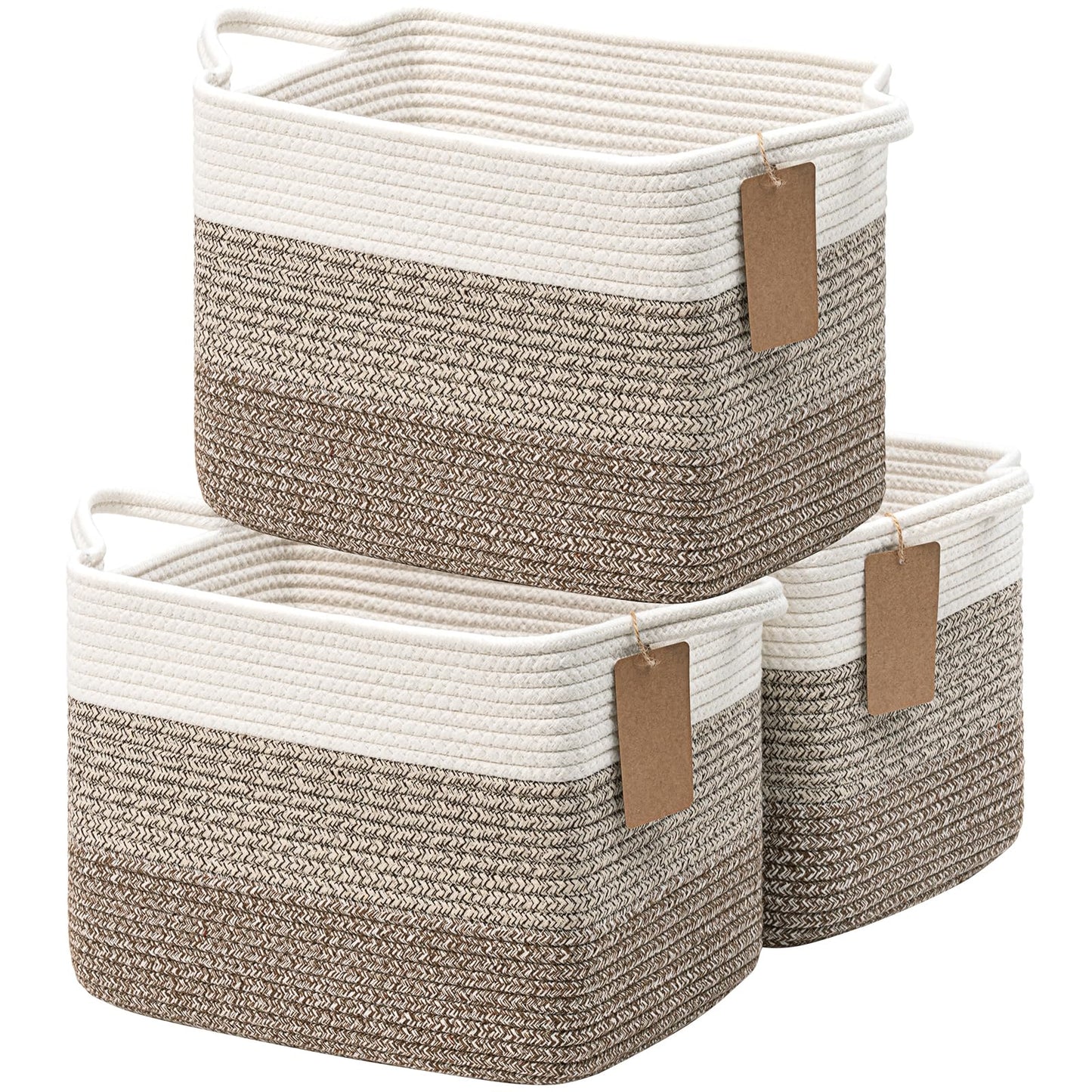 TIMEYARD 3 Pack Storage Baskets for Shelves Rope Woven Basket White Brown